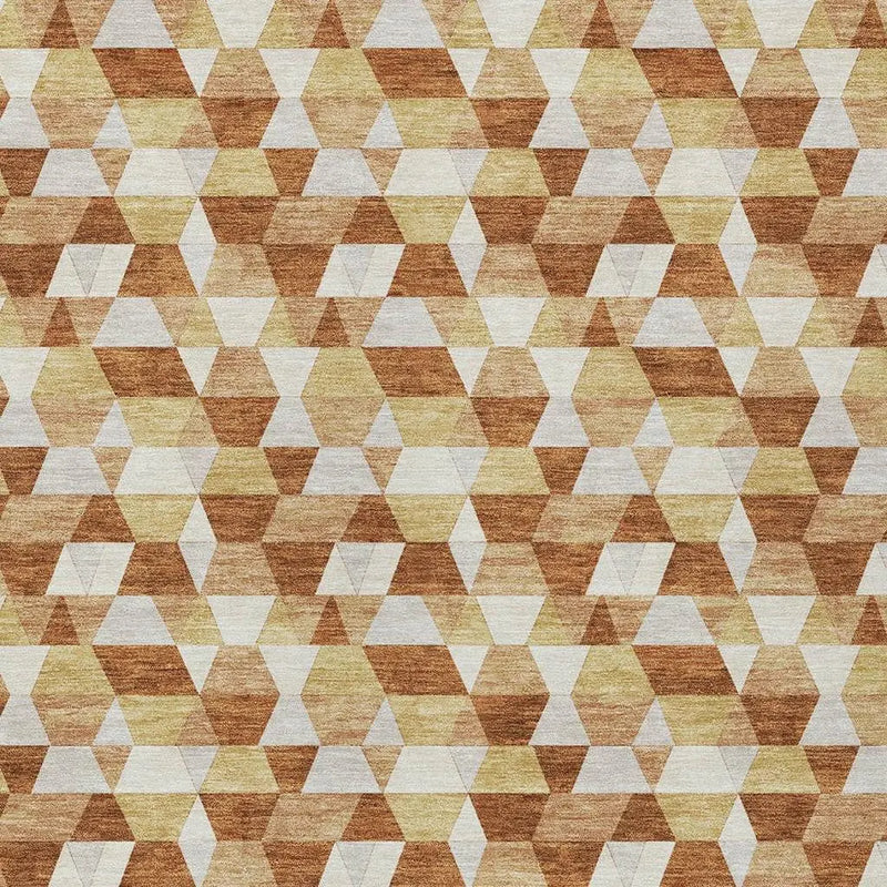 5' X 8' Orange And Silver Geometric Washable Indoor Outdoor Area Rug Homeroots Outdoor