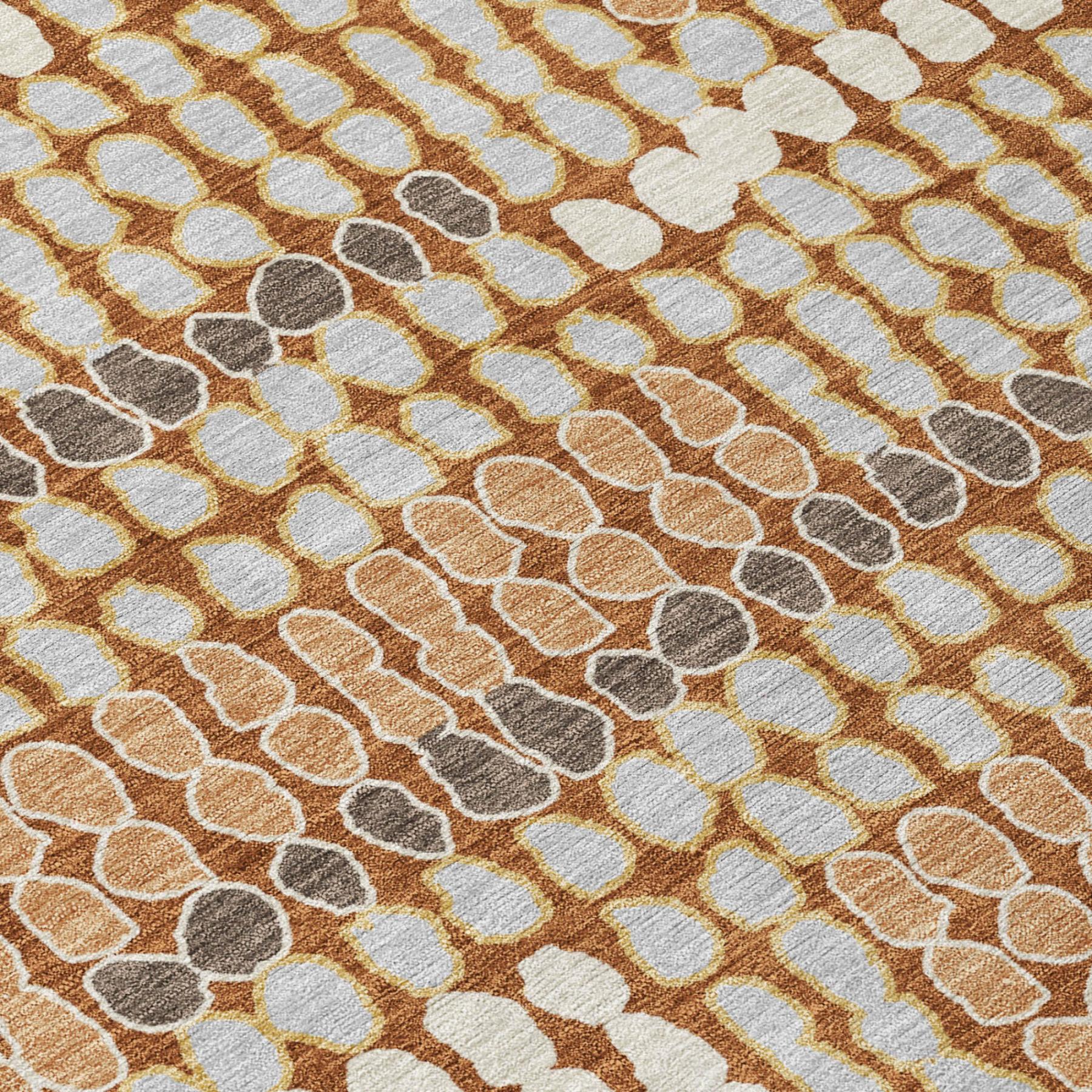 5' X 8' Orange And Silver Geometric Washable Indoor Outdoor Area Rug Homeroots Outdoor