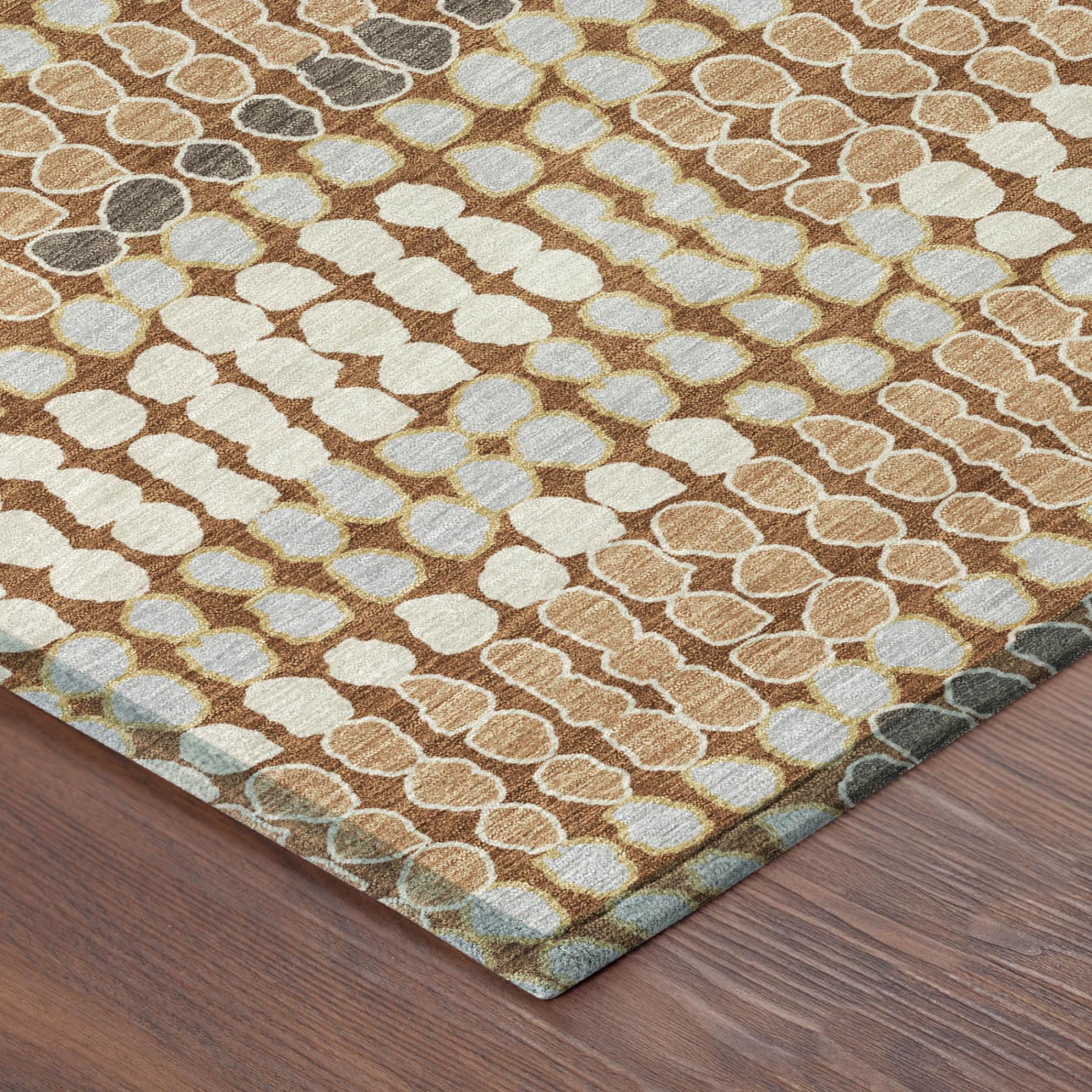 5' X 8' Orange And Silver Geometric Washable Indoor Outdoor Area Rug Homeroots Outdoor