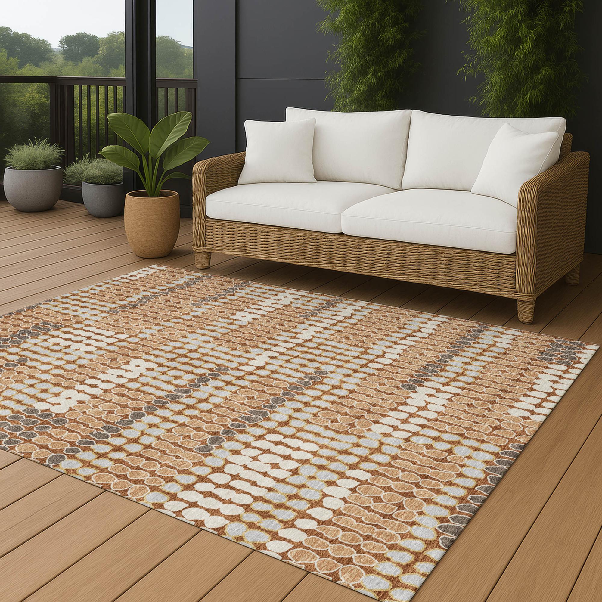 5' X 8' Orange And Silver Geometric Washable Indoor Outdoor Area Rug Homeroots Outdoor