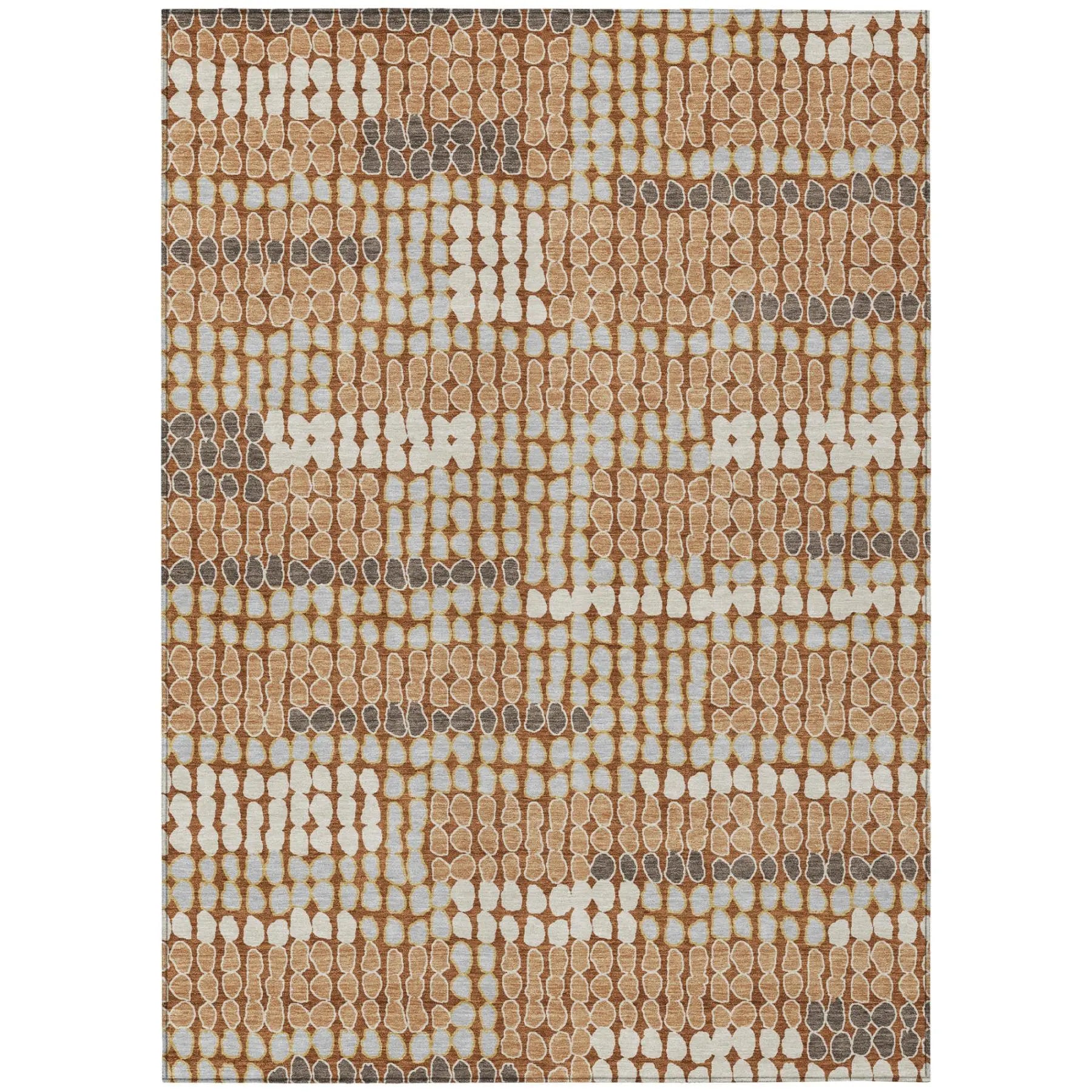 5' X 8' Orange And Silver Geometric Washable Indoor Outdoor Area Rug Homeroots Outdoor