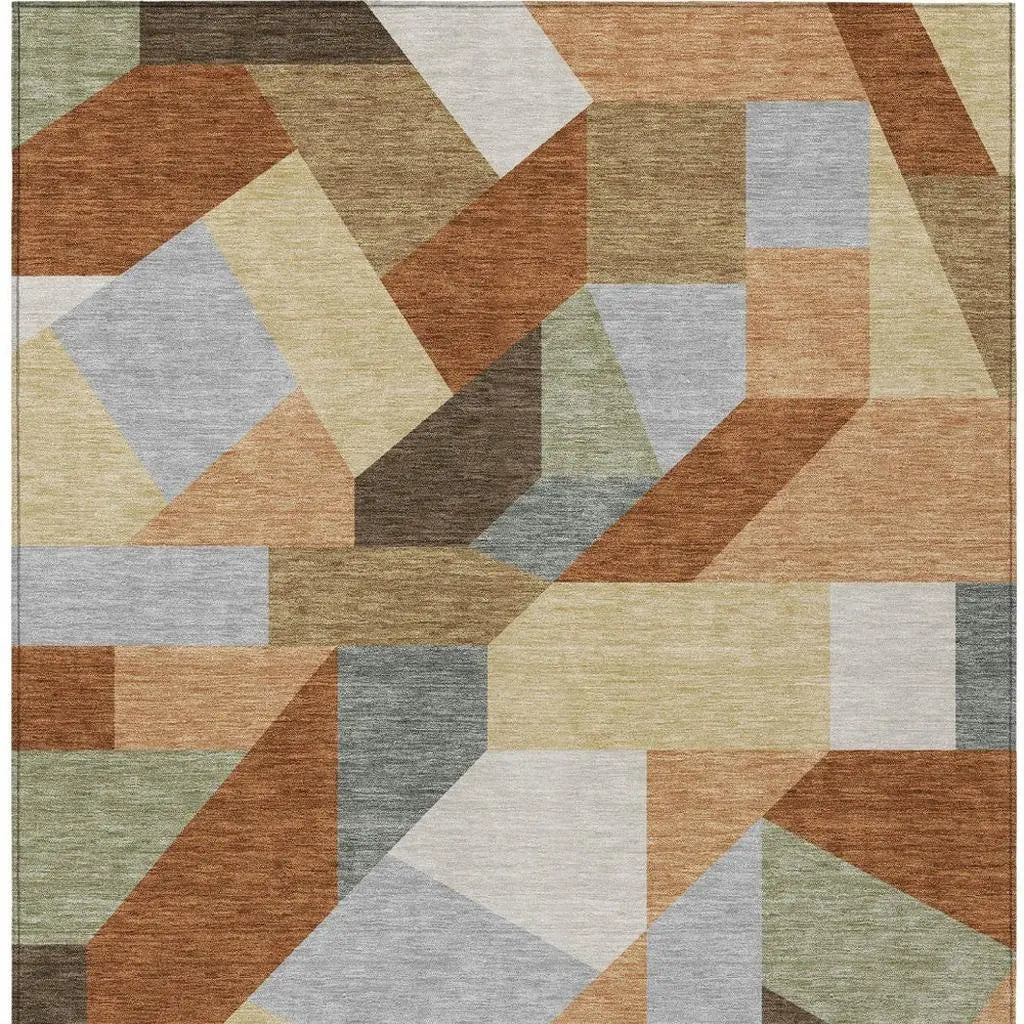 5' X 8' Orange And Silver Geometric Washable Indoor Outdoor Area Rug Homeroots Outdoor