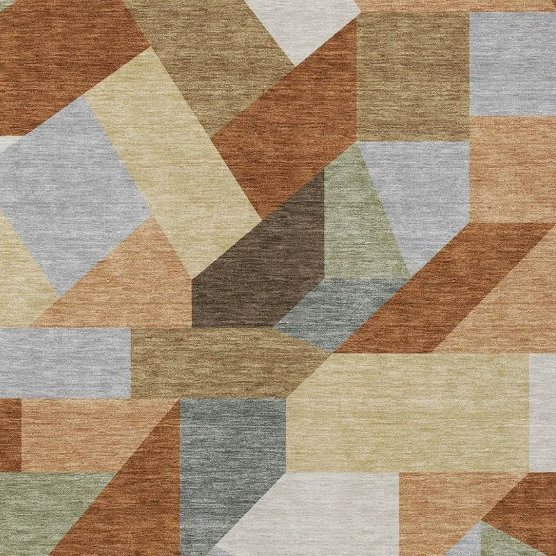 5' X 8' Orange And Silver Geometric Washable Indoor Outdoor Area Rug Homeroots Outdoor