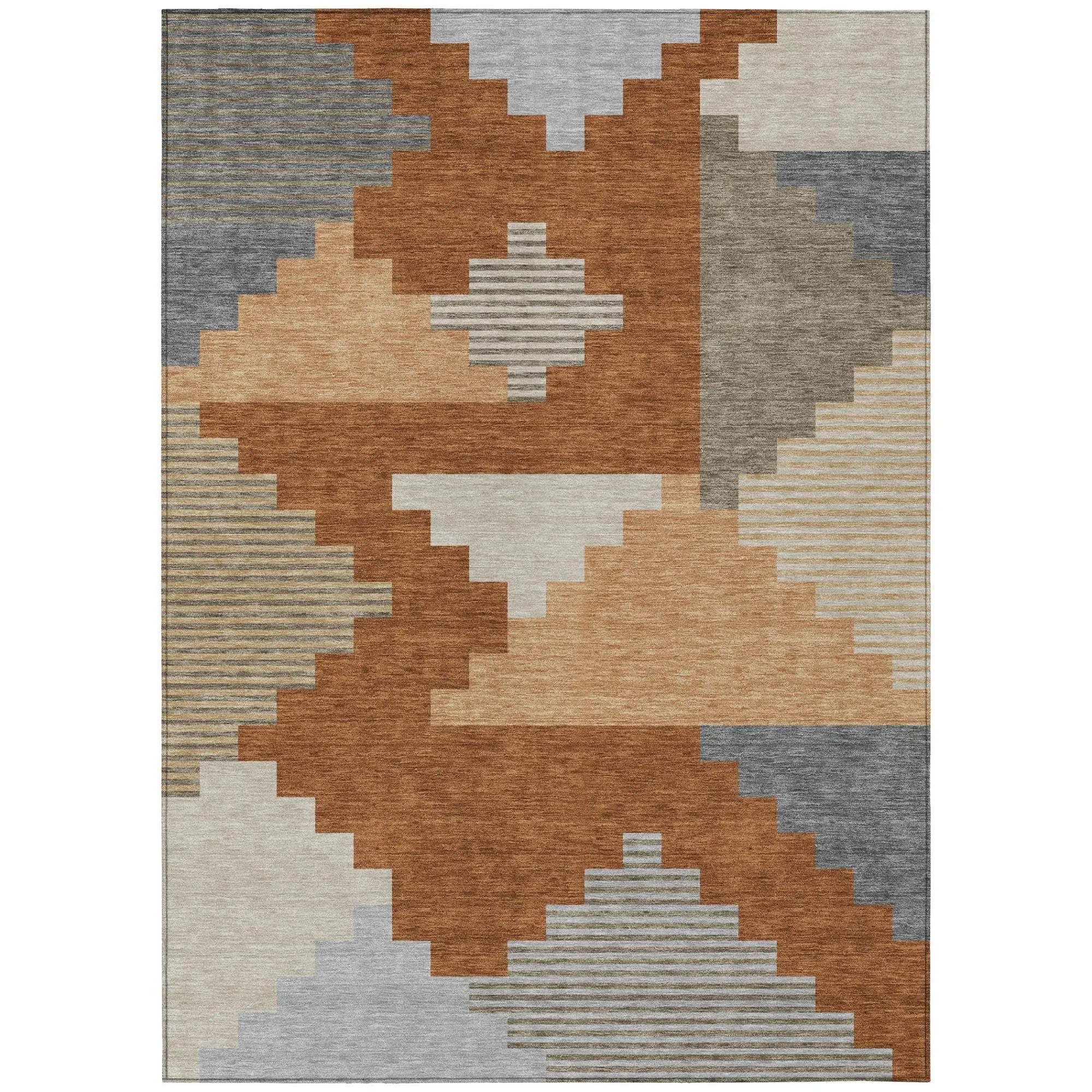 5' X 8' Orange And Silver Geometric Washable Indoor Outdoor Area Rug Homeroots Outdoor