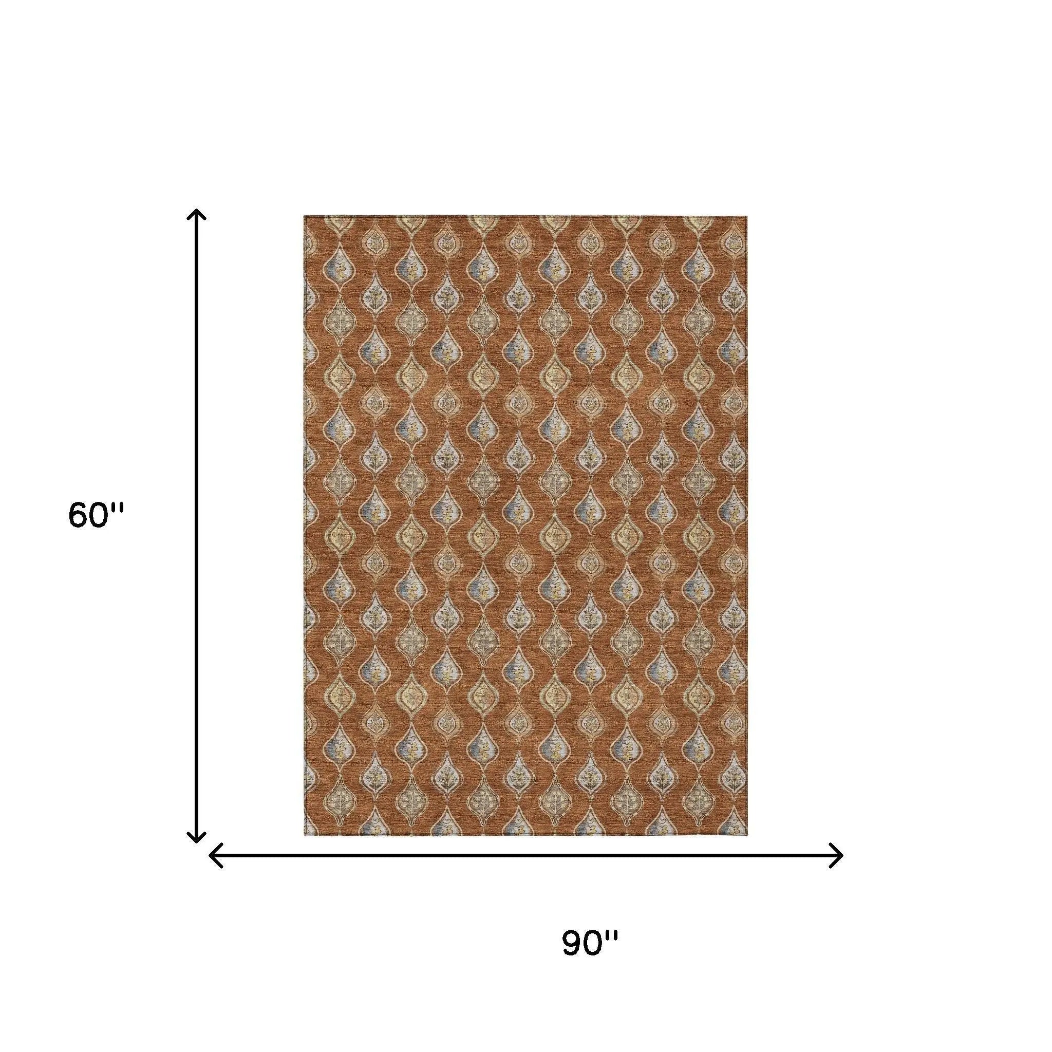 5' X 8' Orange And Taupe Floral Washable Indoor Outdoor Area Rug Homeroots Outdoor