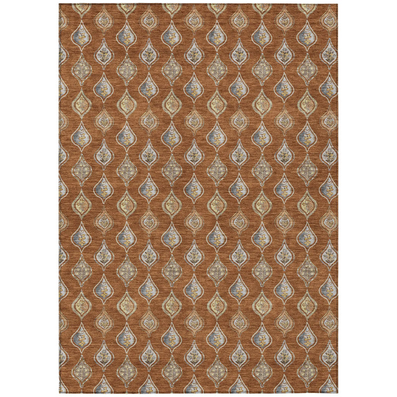 5' X 8' Orange And Taupe Floral Washable Indoor Outdoor Area Rug Homeroots Outdoor