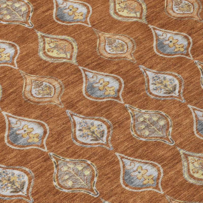 5' X 8' Orange And Taupe Floral Washable Indoor Outdoor Area Rug Homeroots Outdoor
