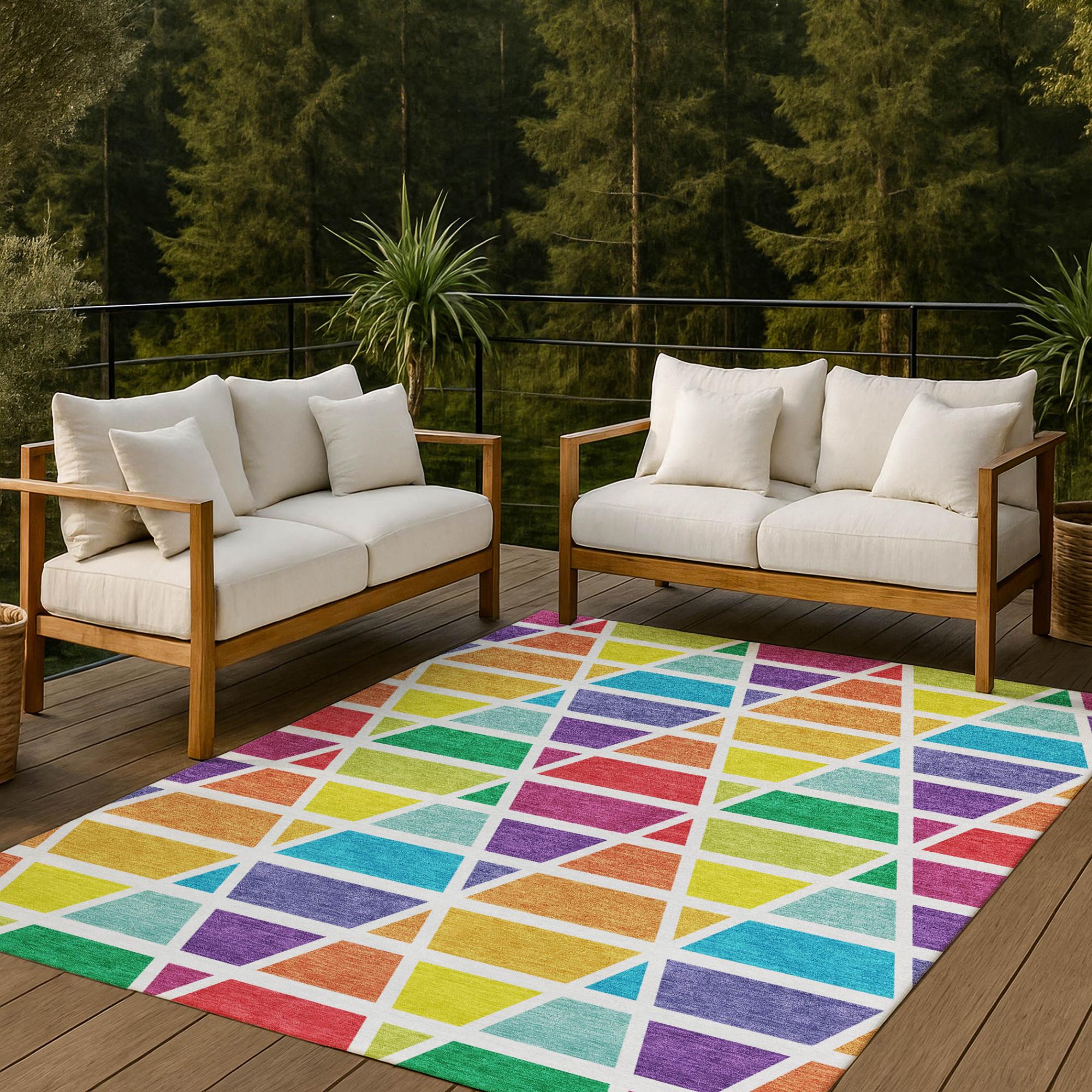5' X 8' Orange And White Geometric Washable Indoor Outdoor Area Rug Homeroots Outdoor