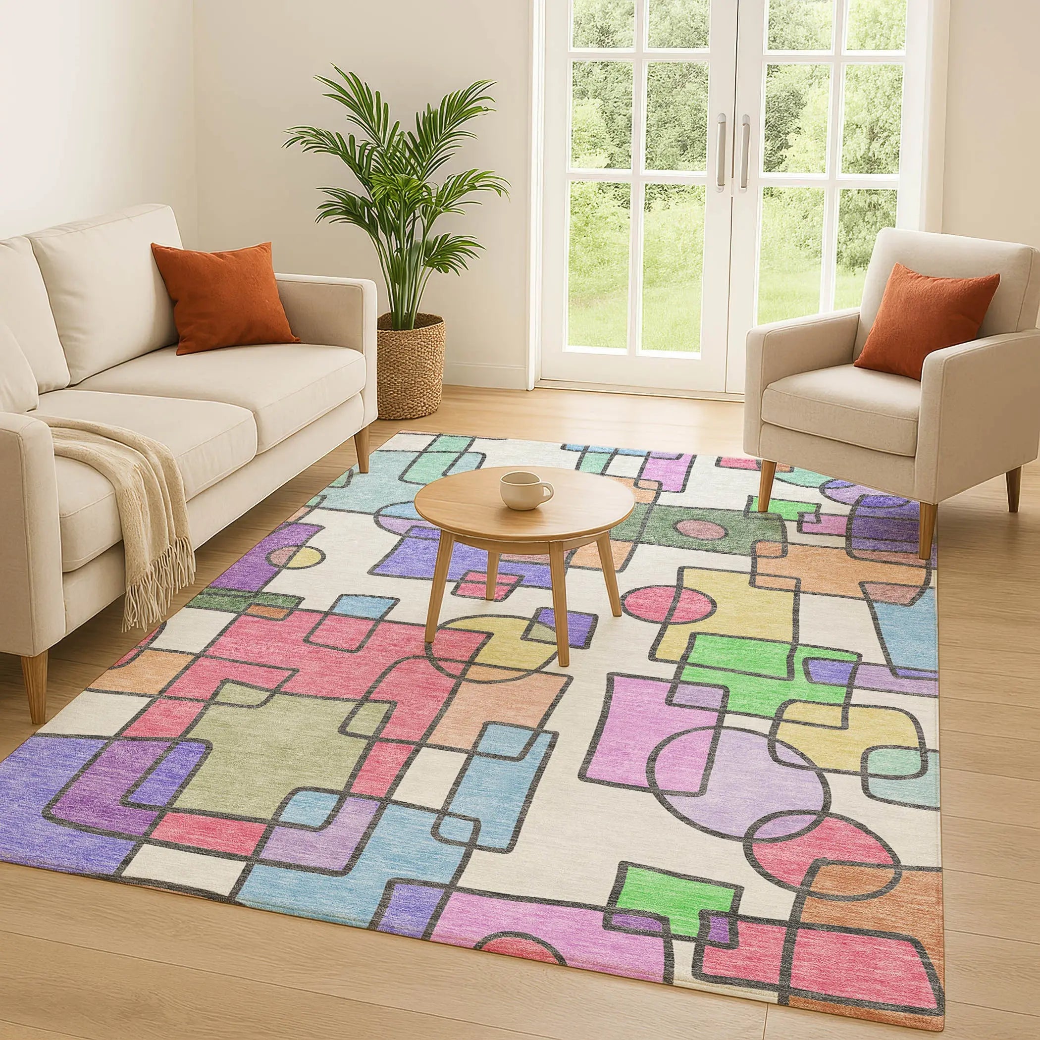 5' X 8' Pearl And Pink Geometric Washable Indoor Outdoor Area Rug Homeroots Outdoor