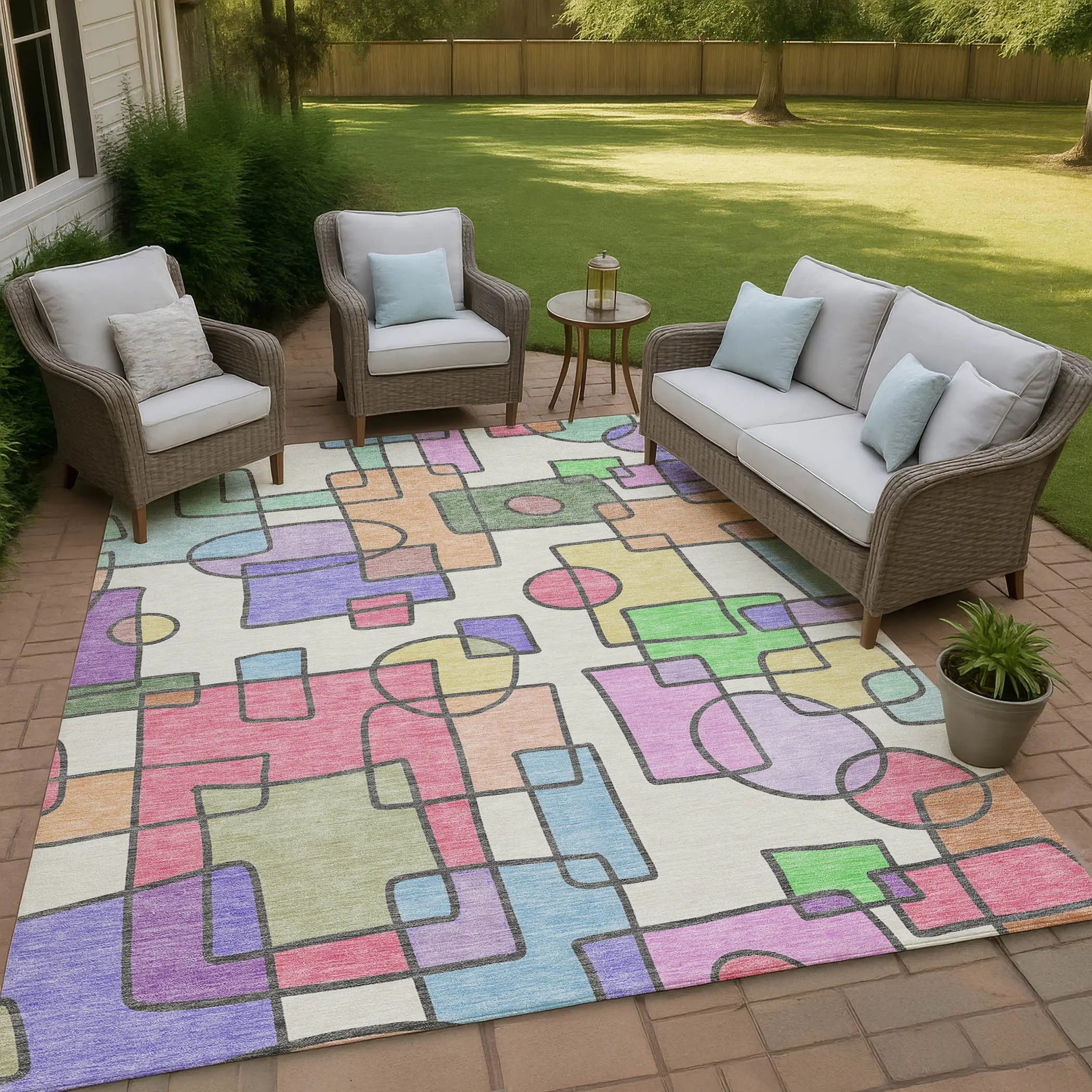5' X 8' Pearl And Pink Geometric Washable Indoor Outdoor Area Rug Homeroots Outdoor