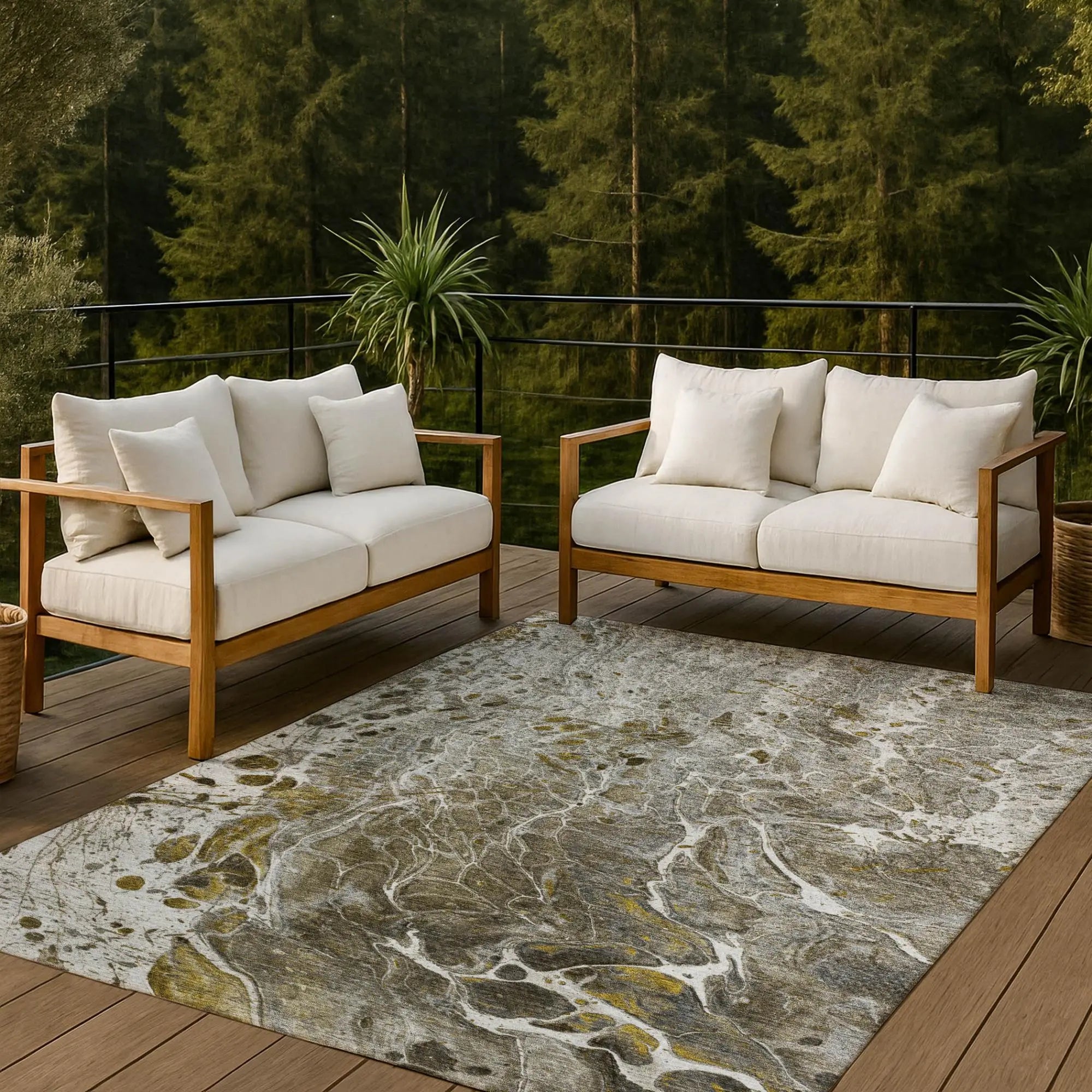 5' X 8' Pewter And Gray Abstract Washable Indoor Outdoor Area Rug Homeroots Outdoor