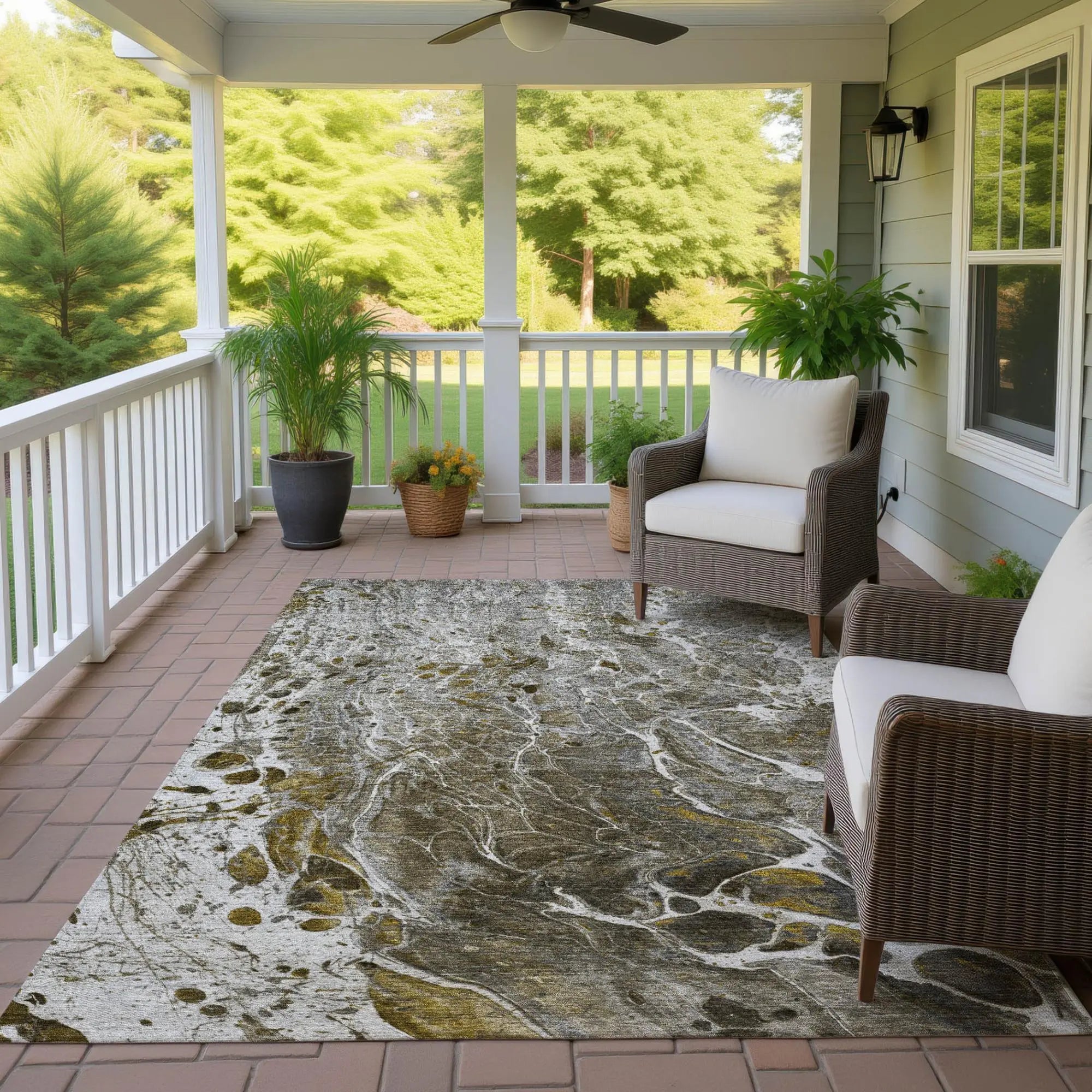 5' X 8' Pewter And Gray Abstract Washable Indoor Outdoor Area Rug Homeroots Outdoor