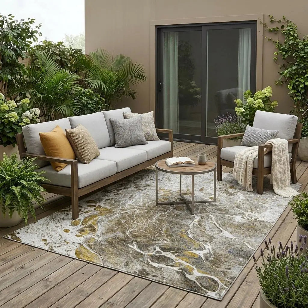 5' X 8' Pewter And Gray Abstract Washable Indoor Outdoor Area Rug Homeroots Outdoor