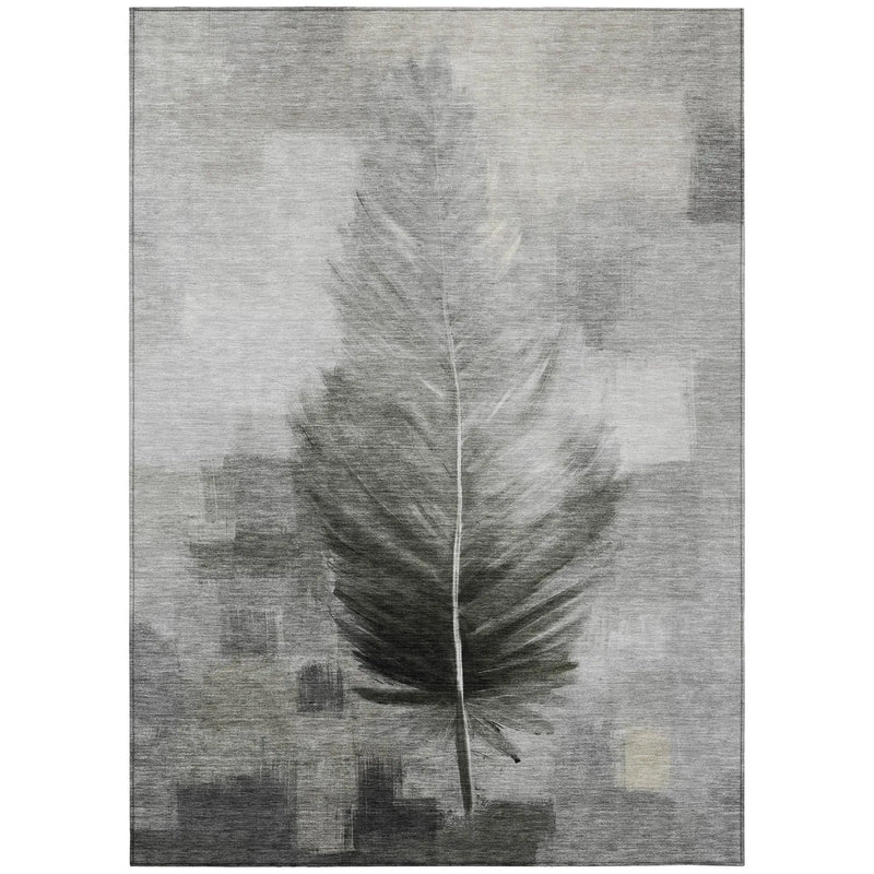 5' X 8' Pewter And Gray Botanical Leaves Washable Indoor Outdoor Area Rug Homeroots Outdoor