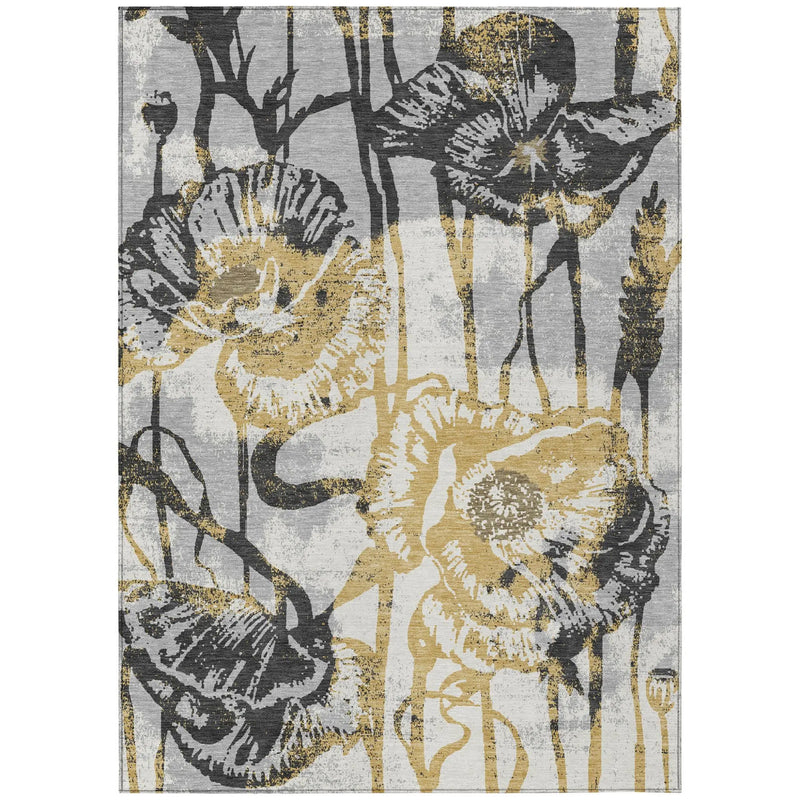 5' X 8' Pewter And Gray Floral Washable Indoor Outdoor Area Rug Homeroots Outdoor