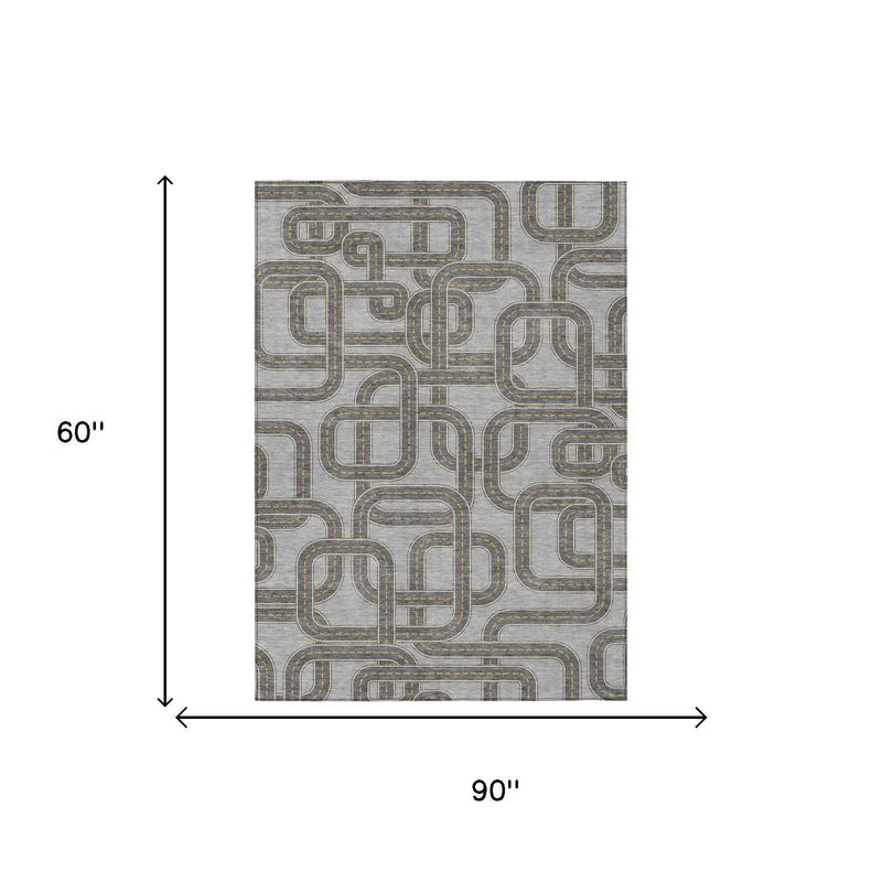 5' X 8' Pewter And Gray Geometric Washable Indoor Outdoor Area Rug Homeroots Outdoor