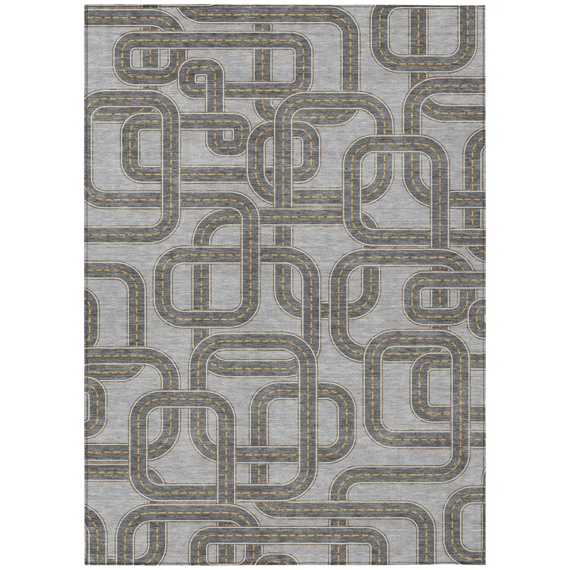 5' X 8' Pewter And Gray Geometric Washable Indoor Outdoor Area Rug Homeroots Outdoor