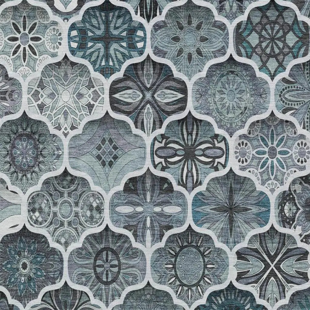 5' X 8' Pewter And Gray Ogee Washable Indoor Outdoor Area Rug Homeroots Outdoor