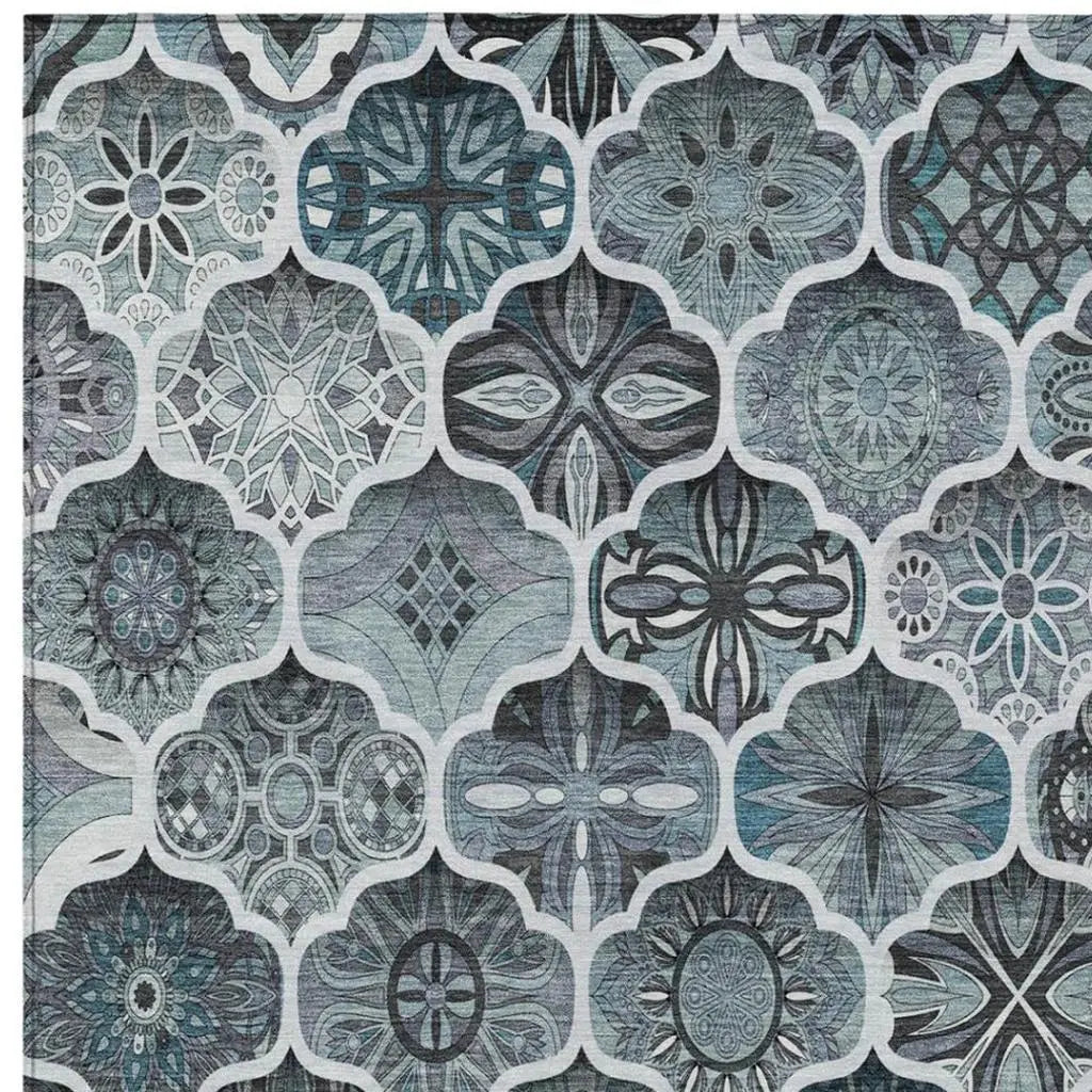 5' X 8' Pewter And Gray Ogee Washable Indoor Outdoor Area Rug Homeroots Outdoor