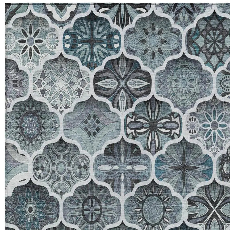 5' X 8' Pewter And Gray Ogee Washable Indoor Outdoor Area Rug Homeroots Outdoor