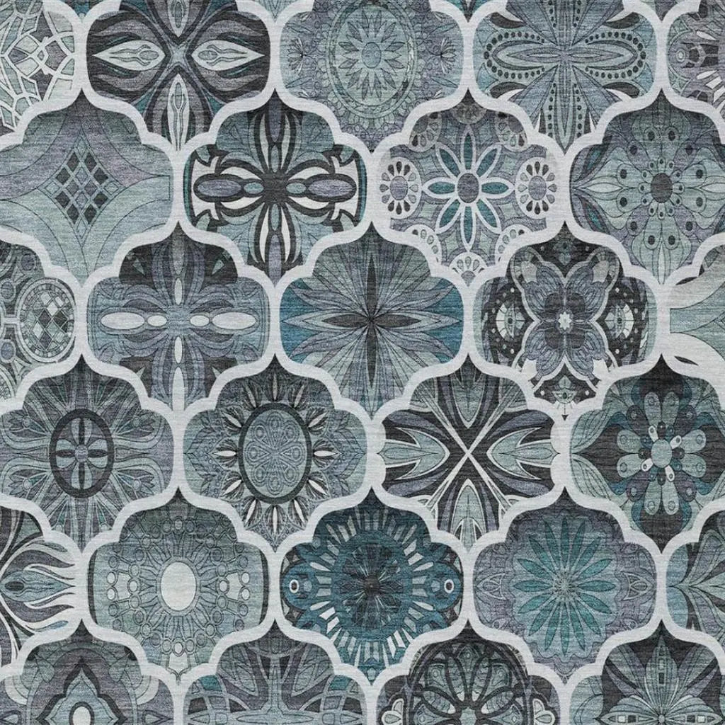 5' X 8' Pewter And Gray Ogee Washable Indoor Outdoor Area Rug Homeroots Outdoor