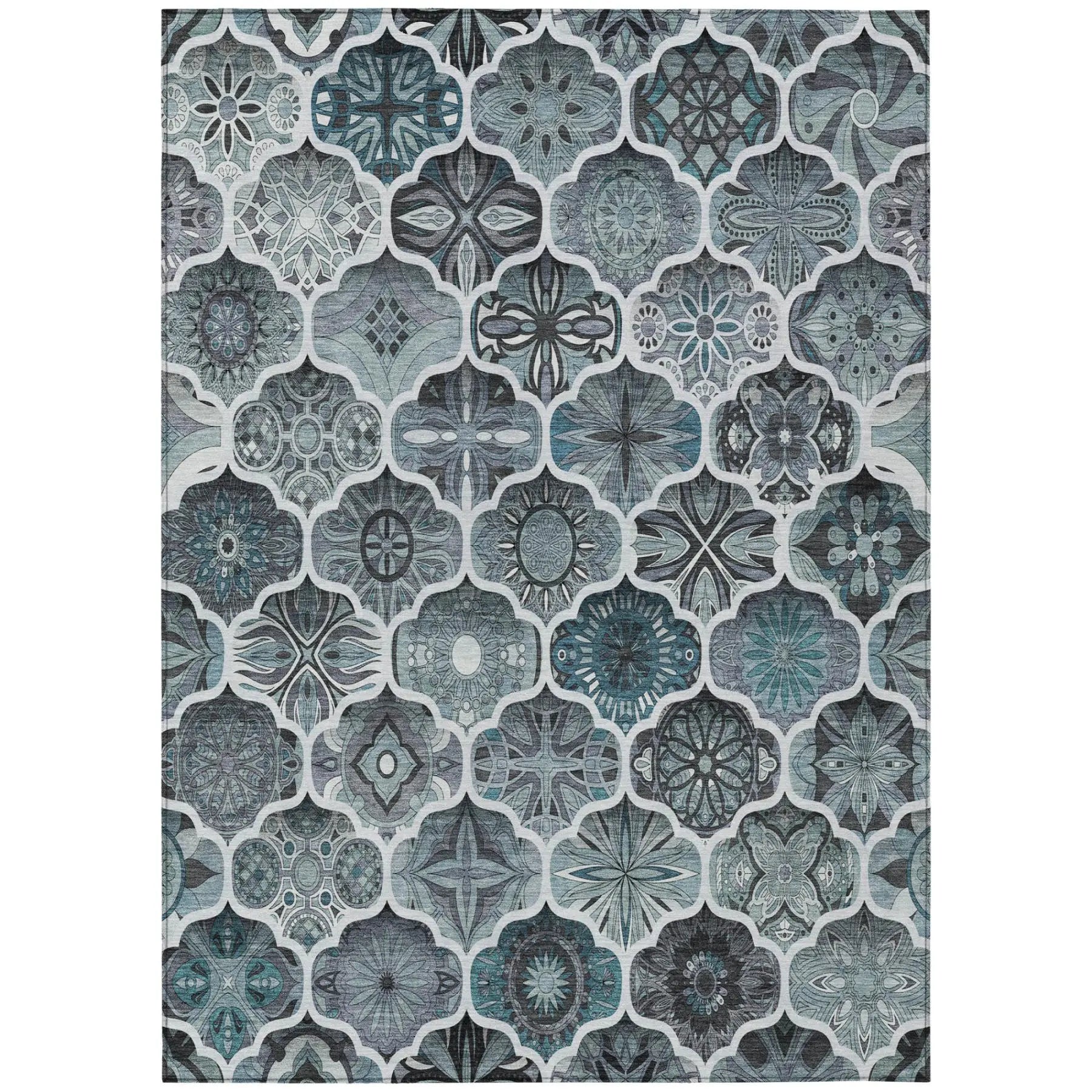 5' X 8' Pewter And Gray Ogee Washable Indoor Outdoor Area Rug Homeroots Outdoor