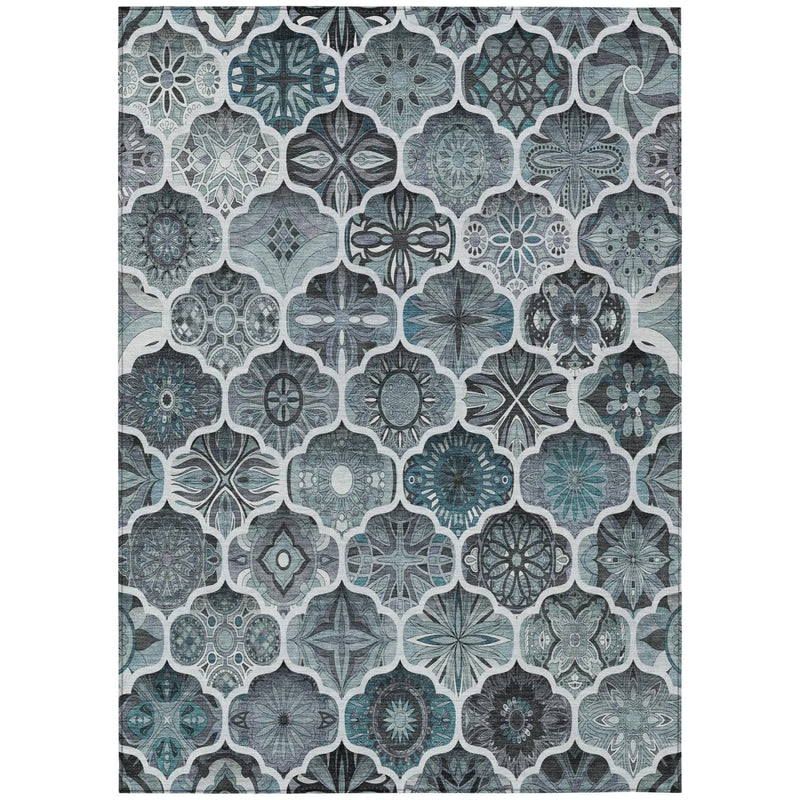 5' X 8' Pewter And Gray Ogee Washable Indoor Outdoor Area Rug Homeroots Outdoor