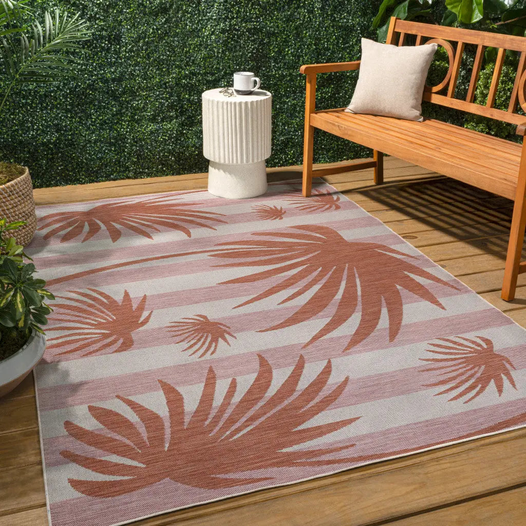 5' X 8' Pink And Cream Floral Indoor Outdoor Area Rug Homeroots Outdoor