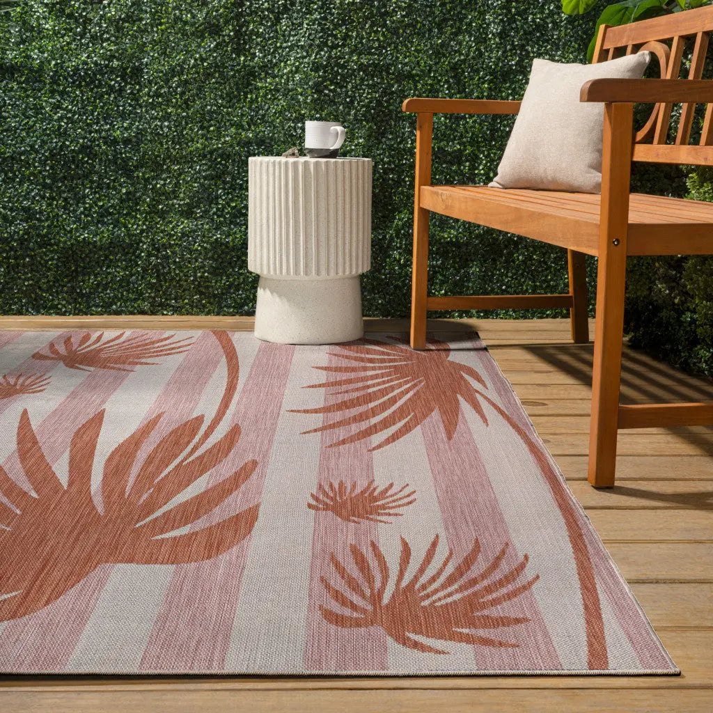 5' X 8' Pink And Cream Floral Indoor Outdoor Area Rug Homeroots Outdoor