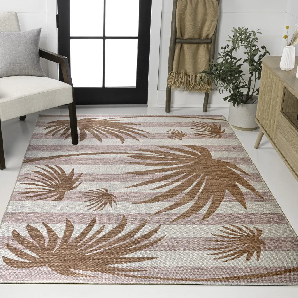 5' X 8' Pink And Cream Floral Indoor Outdoor Area Rug Homeroots Outdoor