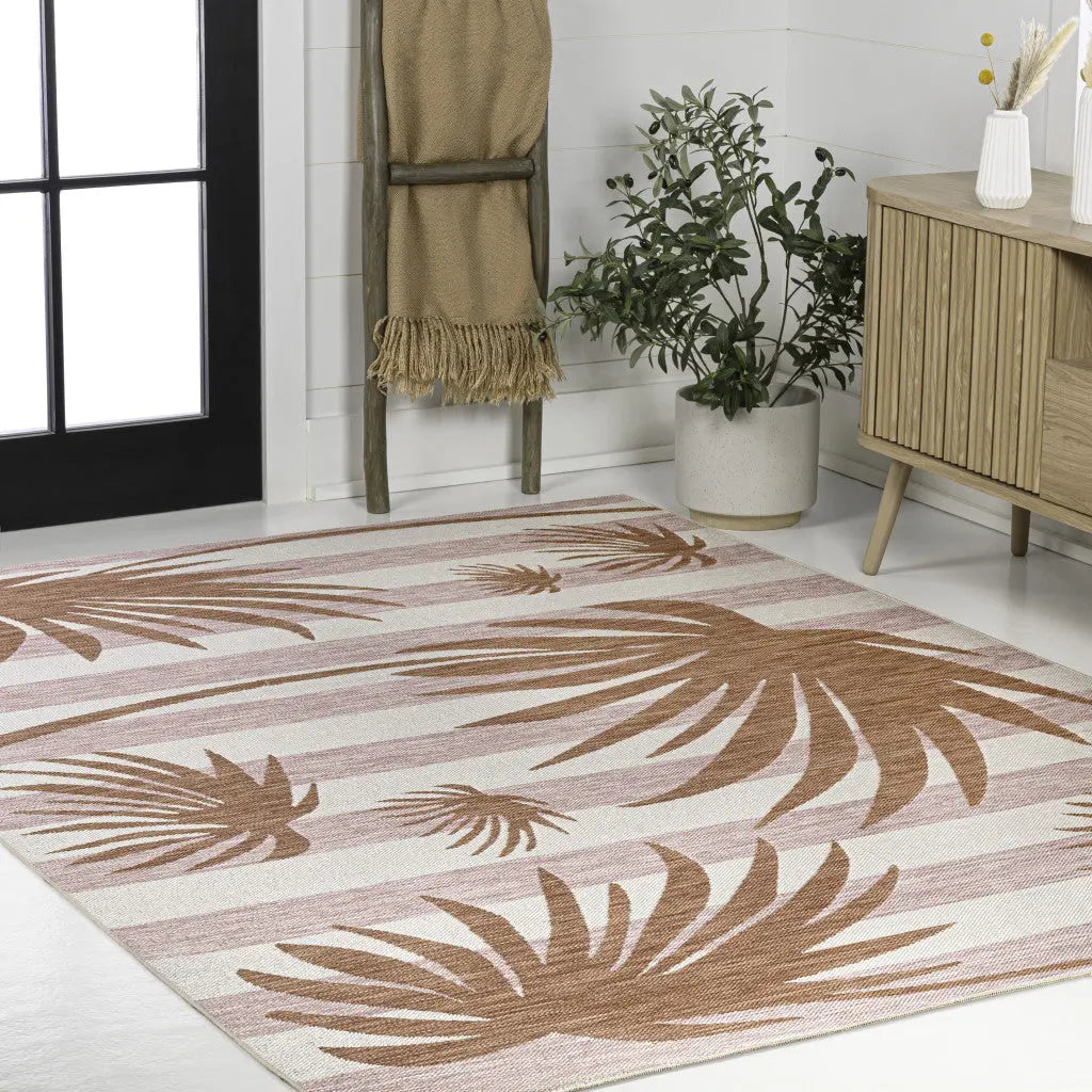 5' X 8' Pink And Cream Floral Indoor Outdoor Area Rug Homeroots Outdoor