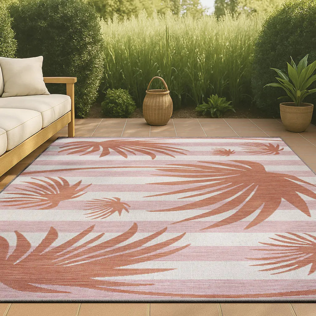 5' X 8' Pink And Cream Floral Indoor Outdoor Area Rug Homeroots Outdoor