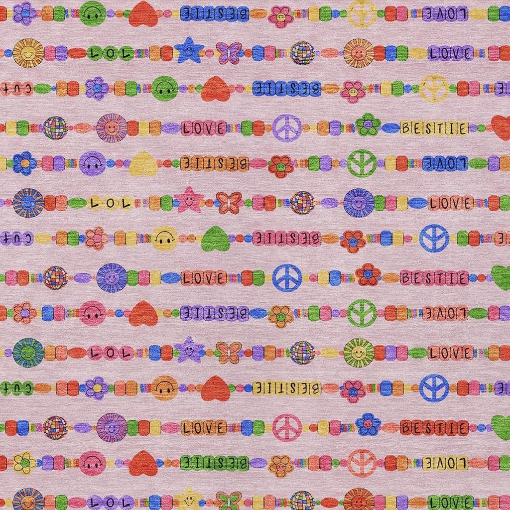 5' X 8' Pink And Fern Green Geometric Washable Indoor Outdoor Area Rug Homeroots Outdoor