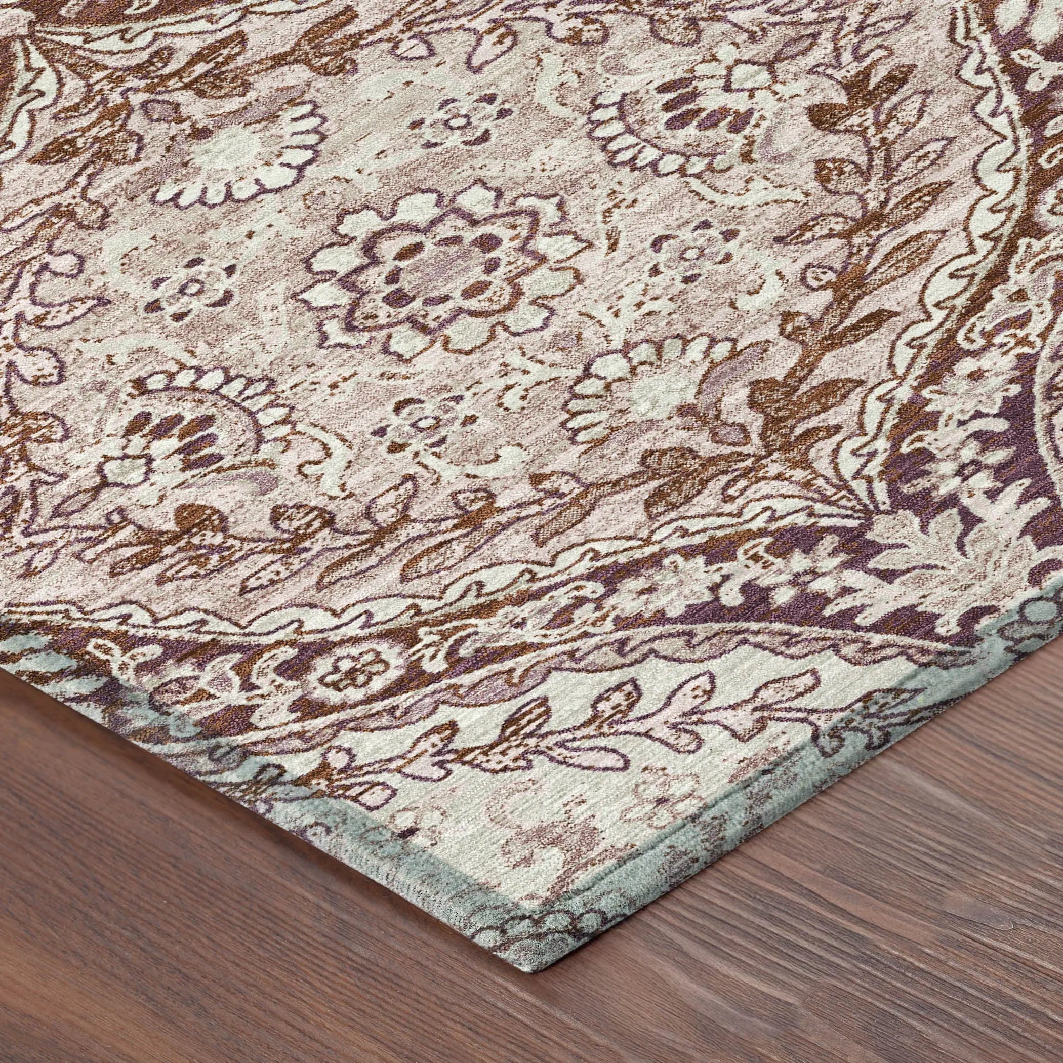 5' X 8' Pink And Green Ogee Washable Indoor Outdoor Area Rug Homeroots Outdoor