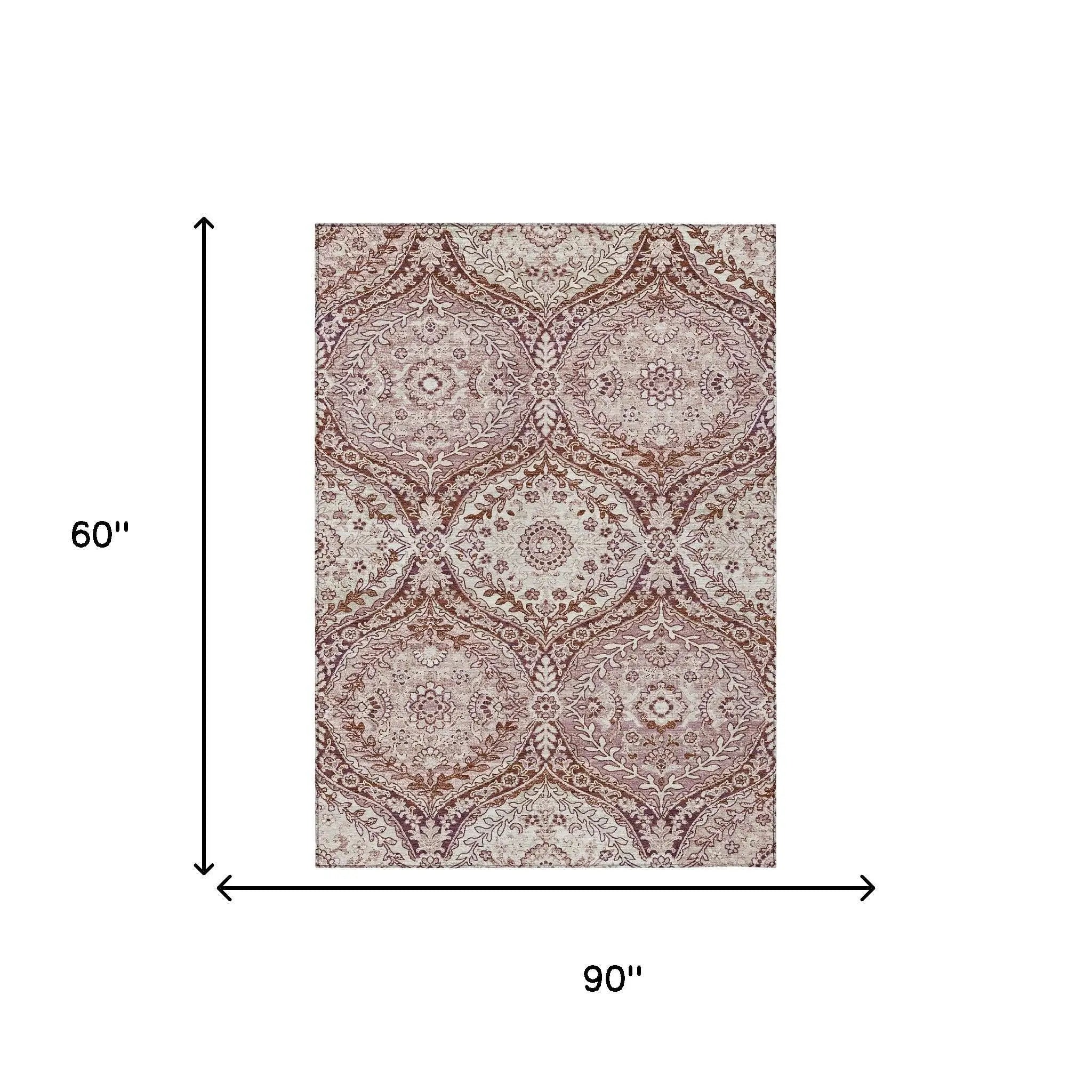 5' X 8' Pink And Green Ogee Washable Indoor Outdoor Area Rug Homeroots Outdoor
