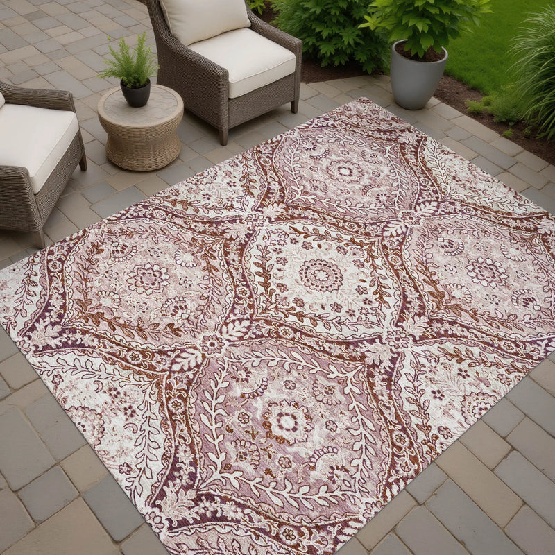 5' X 8' Pink And Green Ogee Washable Indoor Outdoor Area Rug Homeroots Outdoor