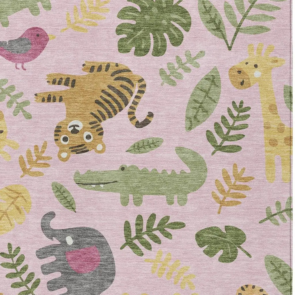 5' X 8' Pink And Ivory Abstract Washable Indoor Outdoor Area Rug Homeroots Outdoor