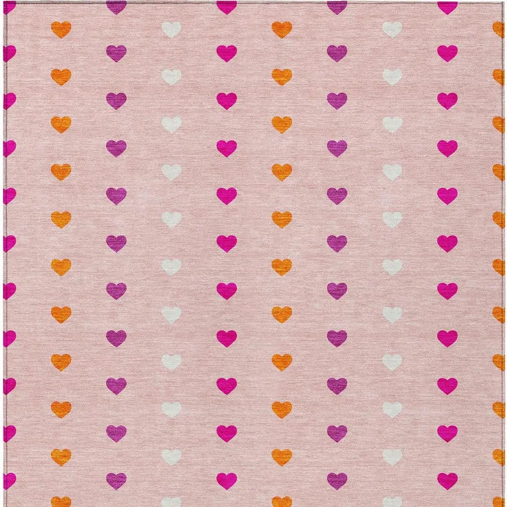 5' X 8' Pink And Ivory Geometric Washable Indoor Outdoor Area Rug Homeroots Outdoor