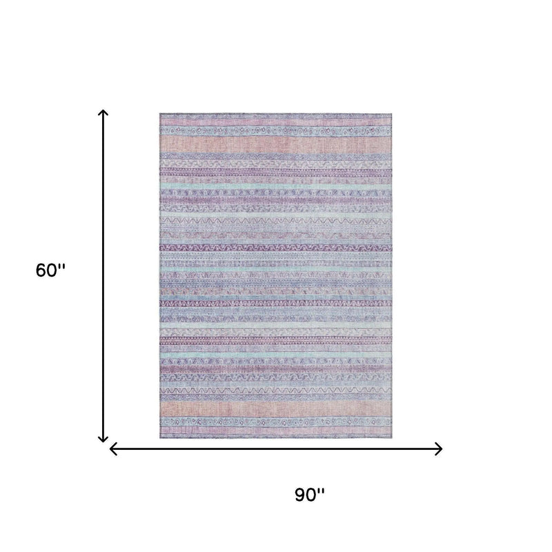 5' X 8' Pink And Lavender Striped Washable Indoor Outdoor Area Rug Homeroots Outdoor