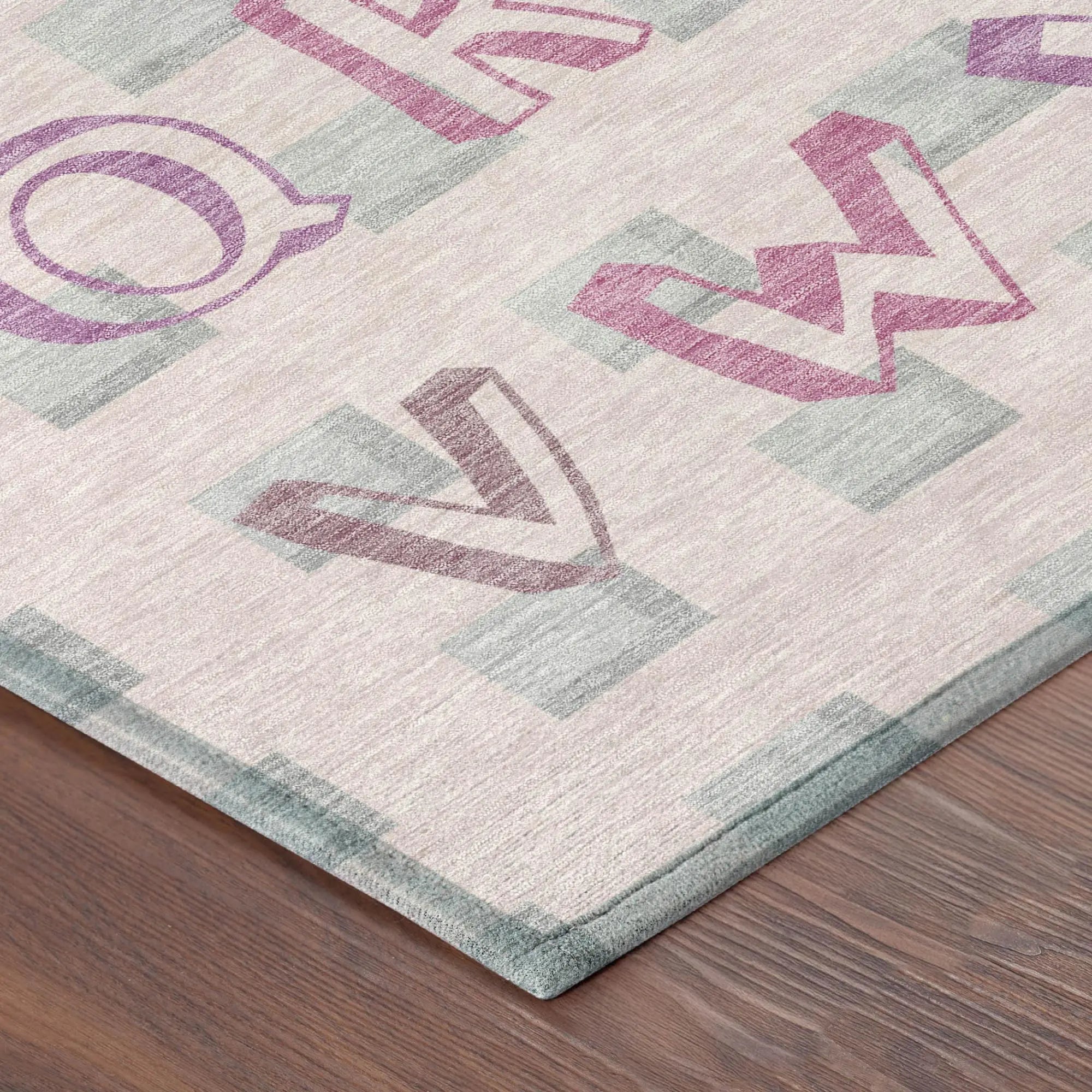 5' X 8' Pink And Linen Geometric Washable Indoor Outdoor Area Rug Homeroots Outdoor