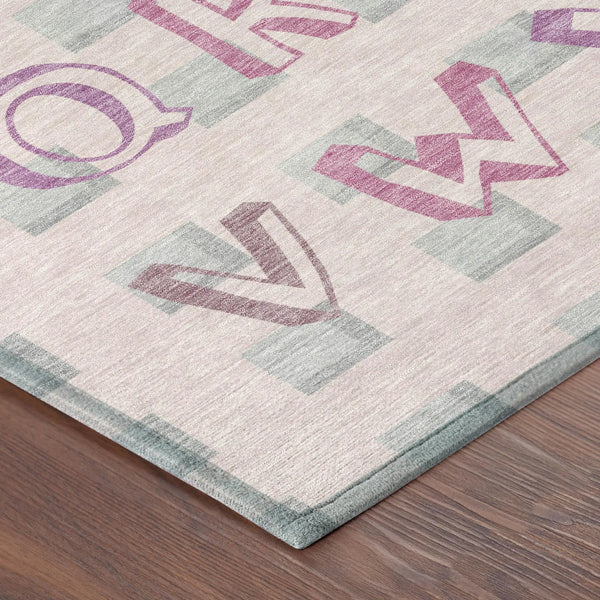 5' X 8' Pink And Linen Geometric Washable Indoor Outdoor Area Rug Homeroots Outdoor