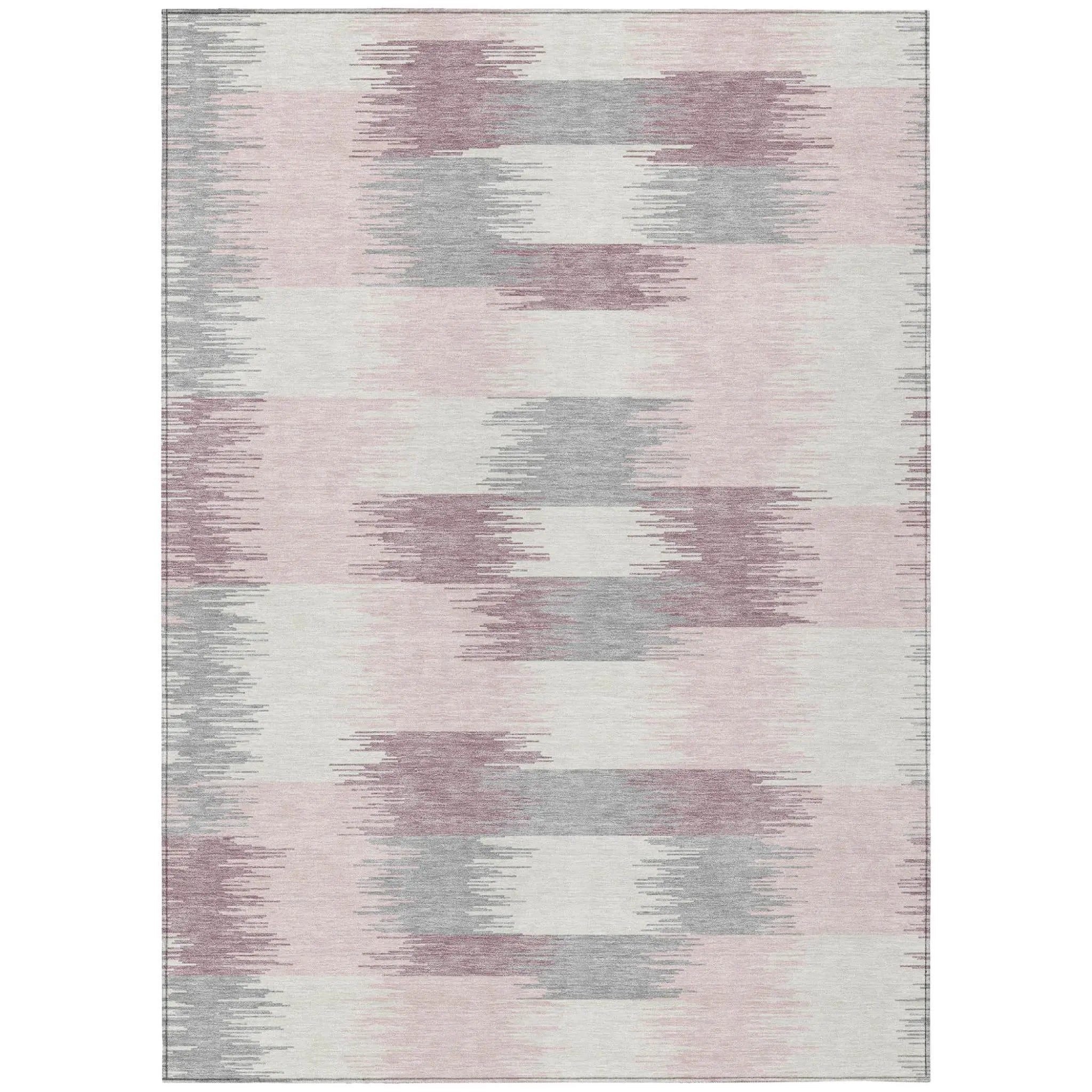 5' X 8' Pink And Linen Geometric Washable Indoor Outdoor Area Rug Homeroots Outdoor