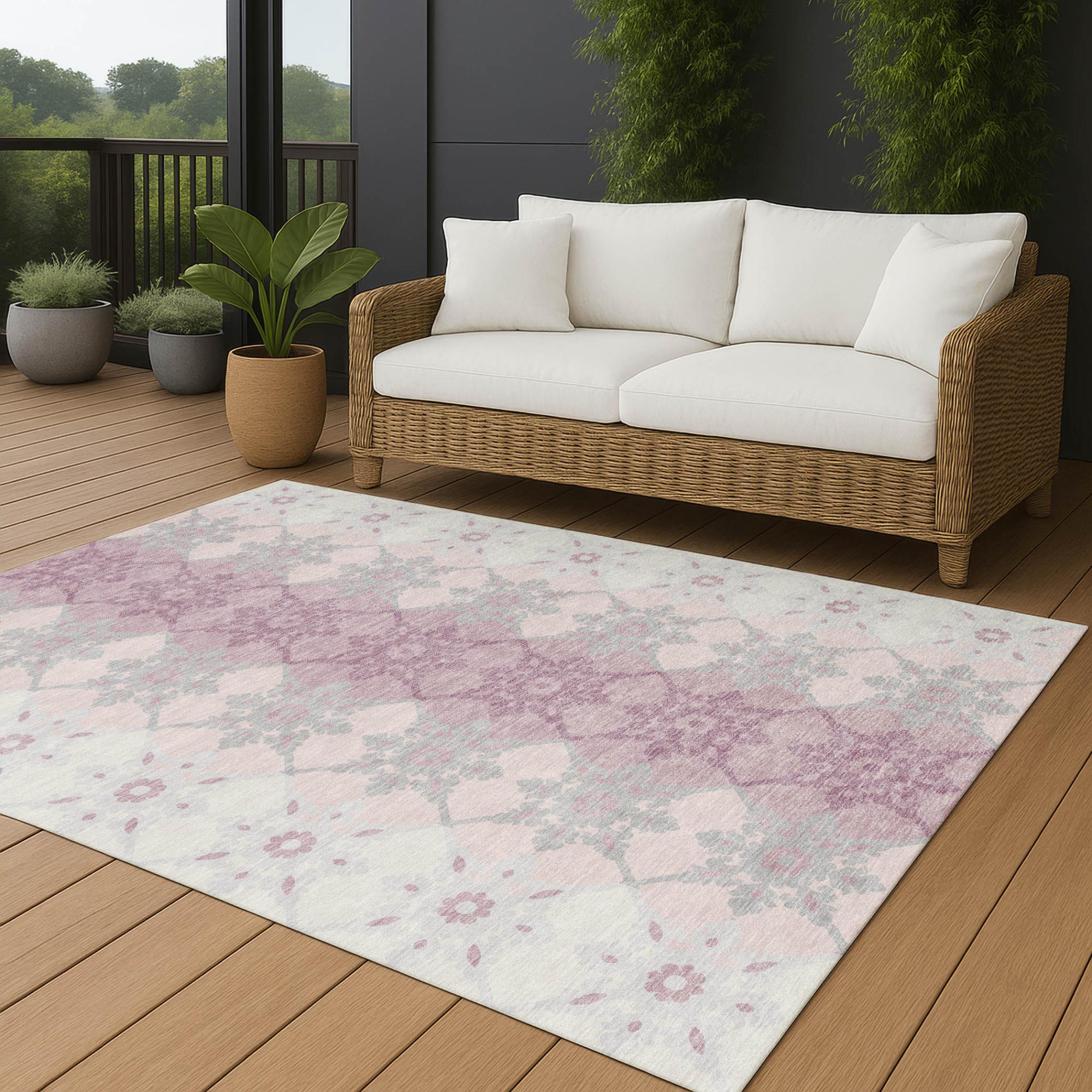 5' X 8' Pink And Pearl Floral Medallion Washable Indoor Outdoor Area Rug Homeroots Outdoor