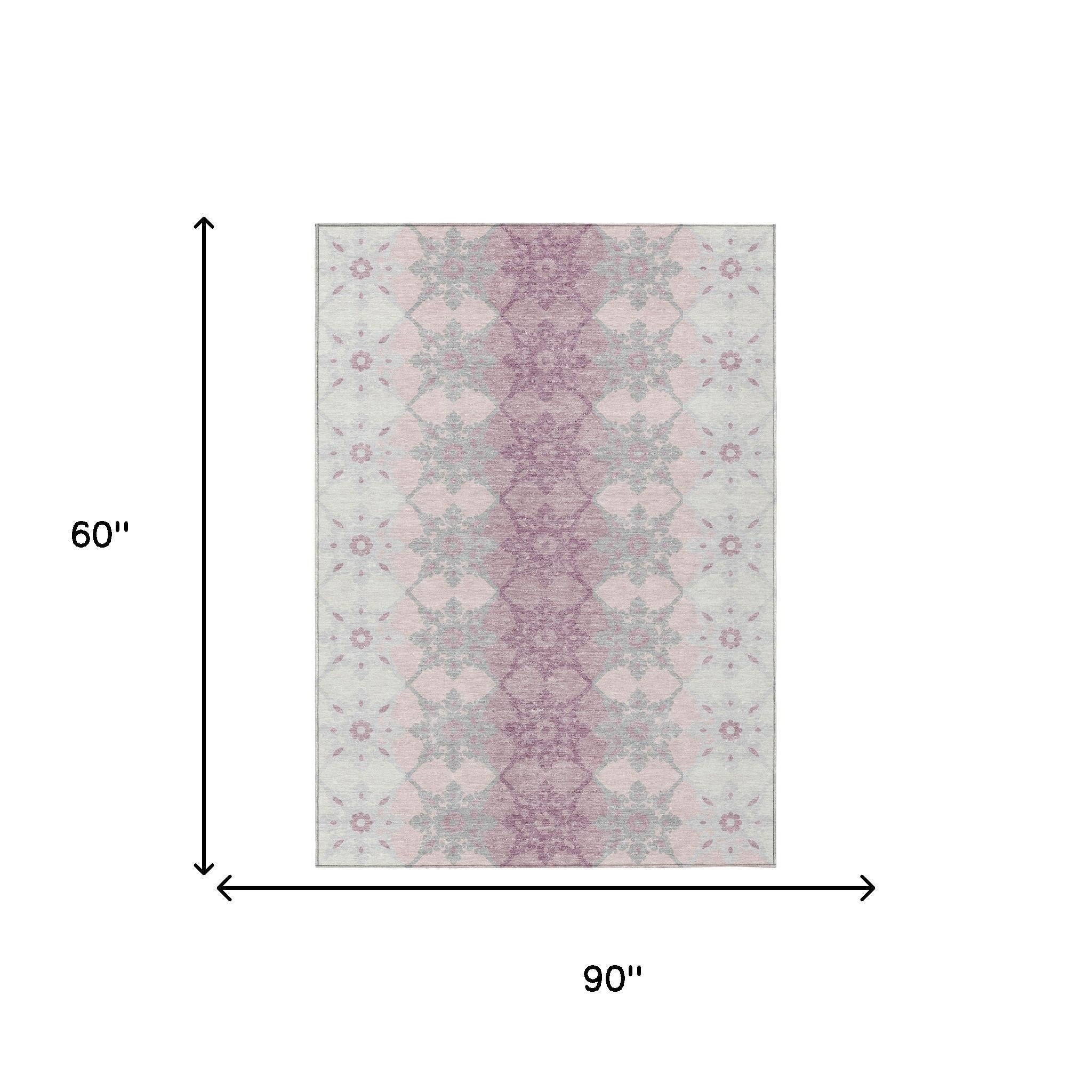 5' X 8' Pink And Pearl Floral Medallion Washable Indoor Outdoor Area Rug Homeroots Outdoor
