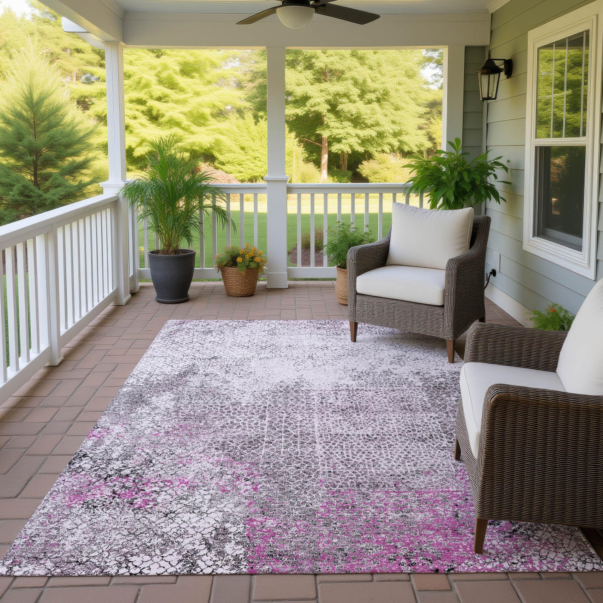 5' X 8' Pink And Pewter Abstract Washable Indoor Outdoor Area Rug Homeroots Outdoor