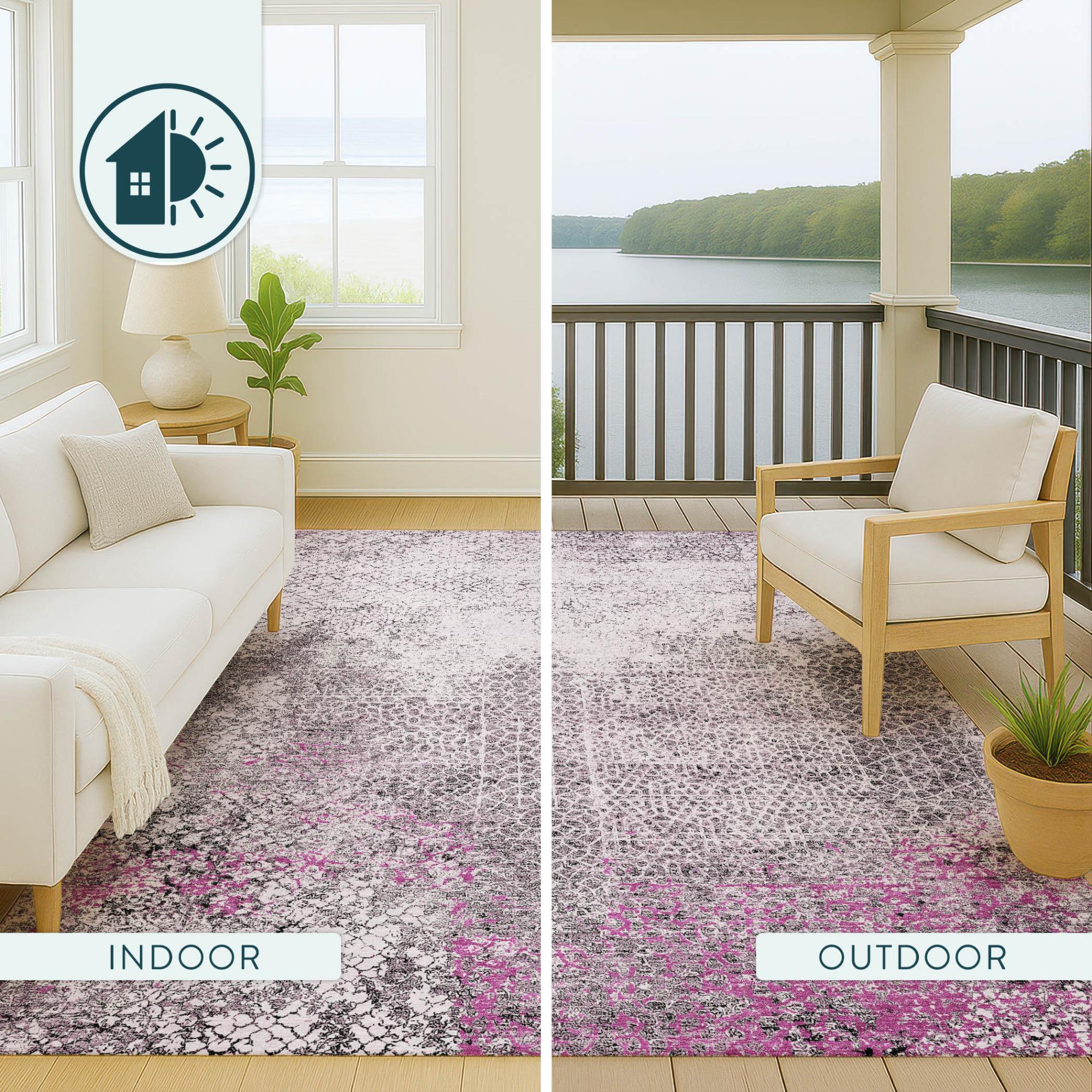 5' X 8' Pink And Pewter Abstract Washable Indoor Outdoor Area Rug Homeroots Outdoor