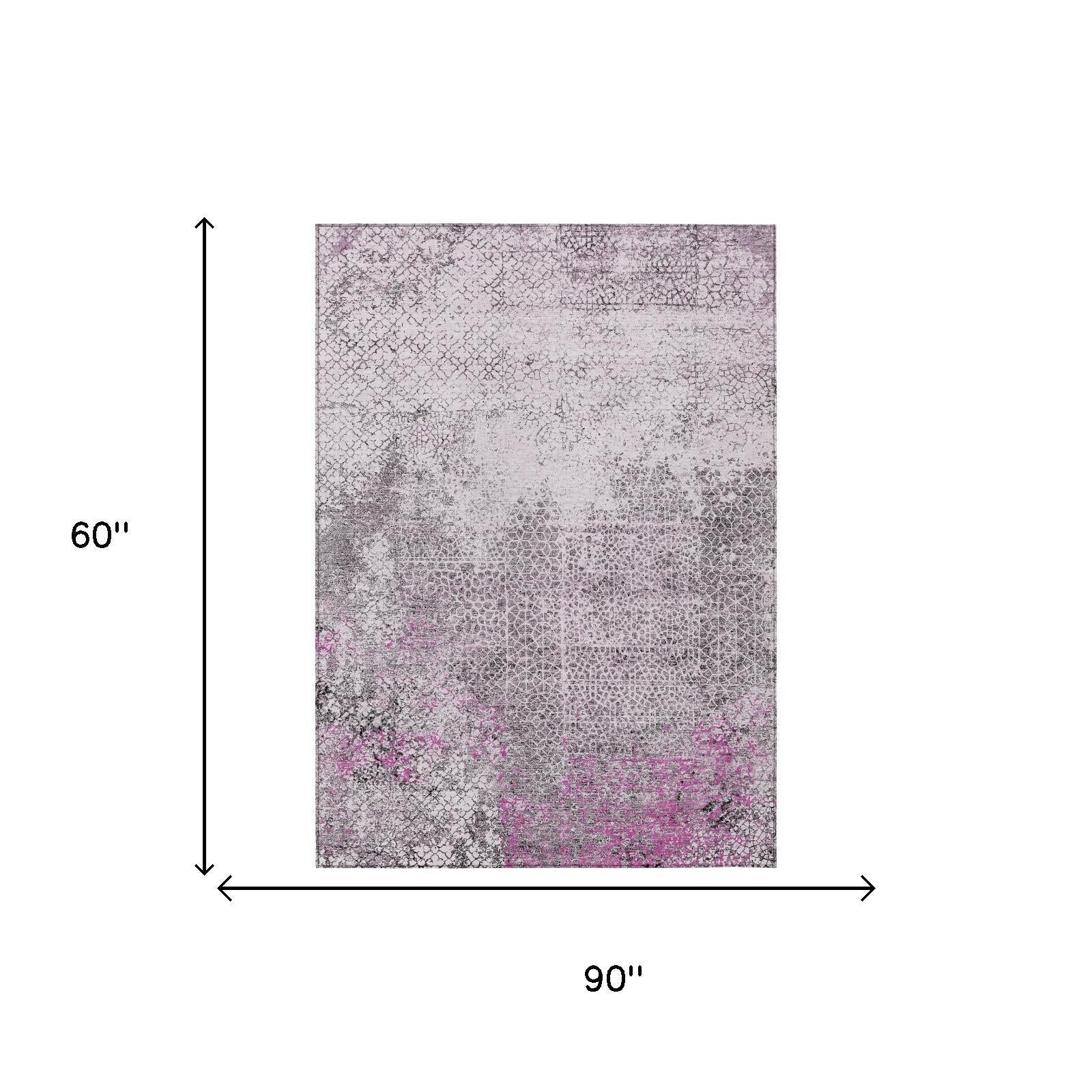 5' X 8' Pink And Pewter Abstract Washable Indoor Outdoor Area Rug Homeroots Outdoor