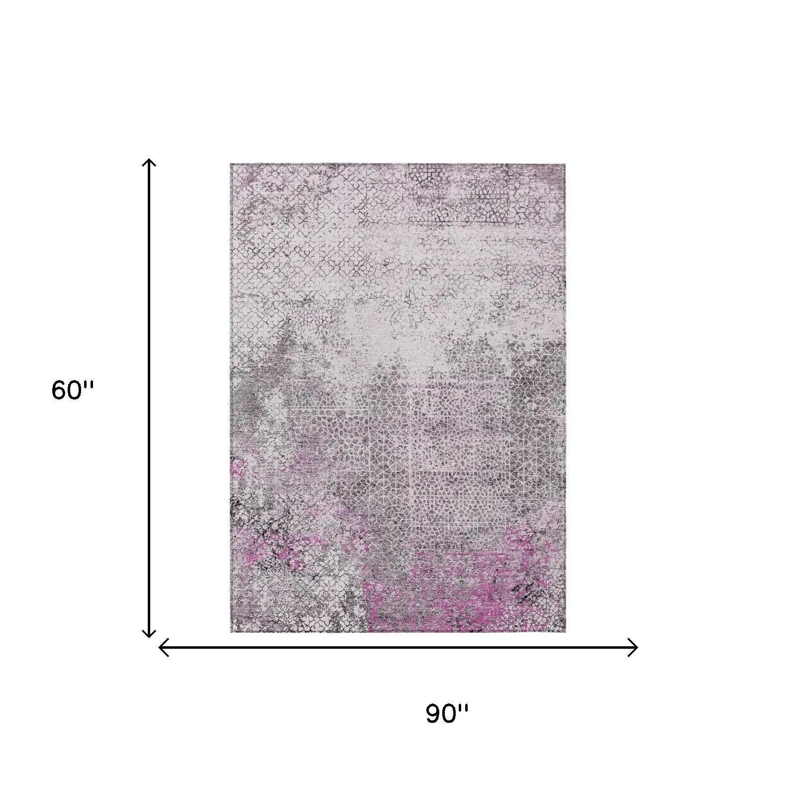 5' X 8' Pink And Pewter Abstract Washable Indoor Outdoor Area Rug Homeroots Outdoor