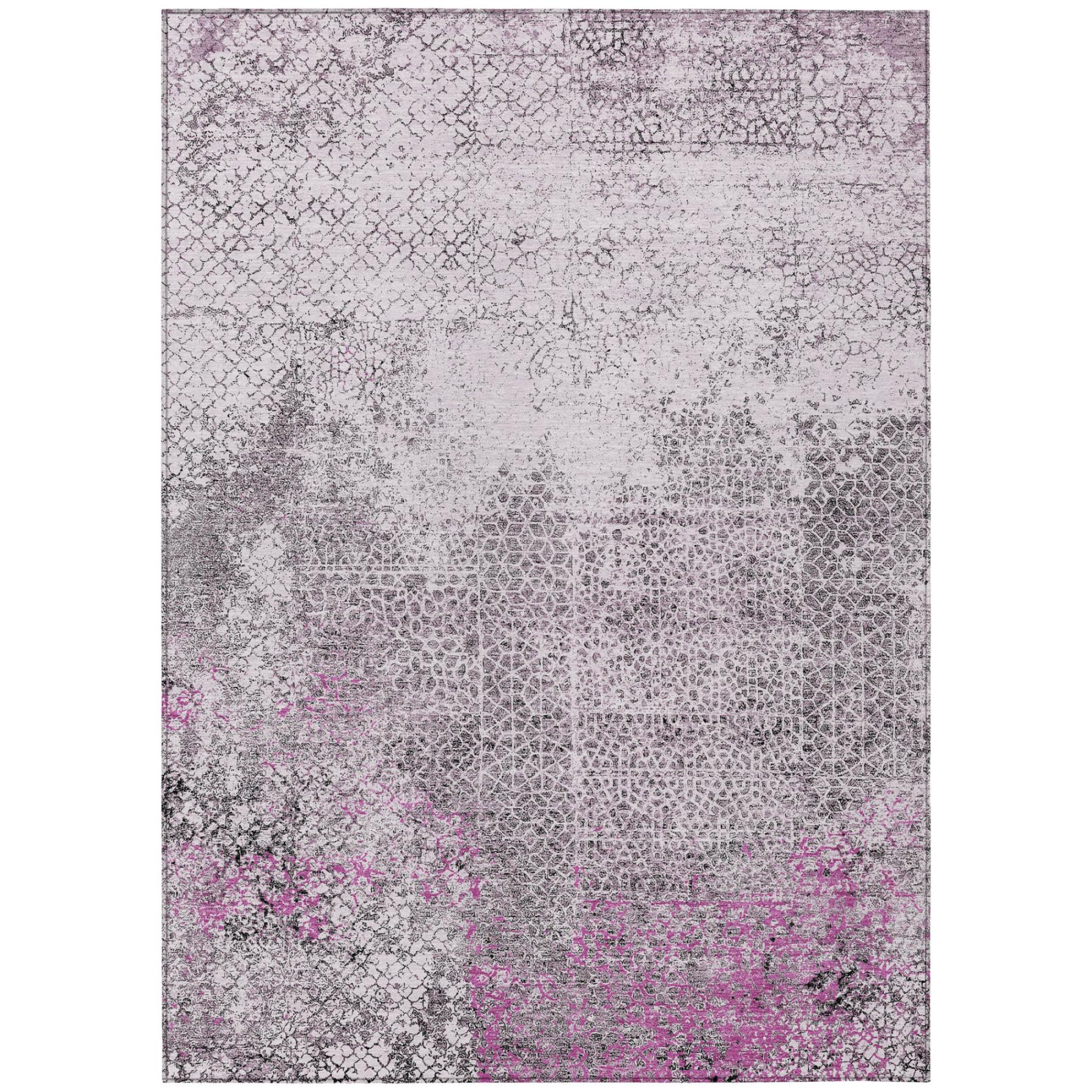 5' X 8' Pink And Pewter Abstract Washable Indoor Outdoor Area Rug Homeroots Outdoor