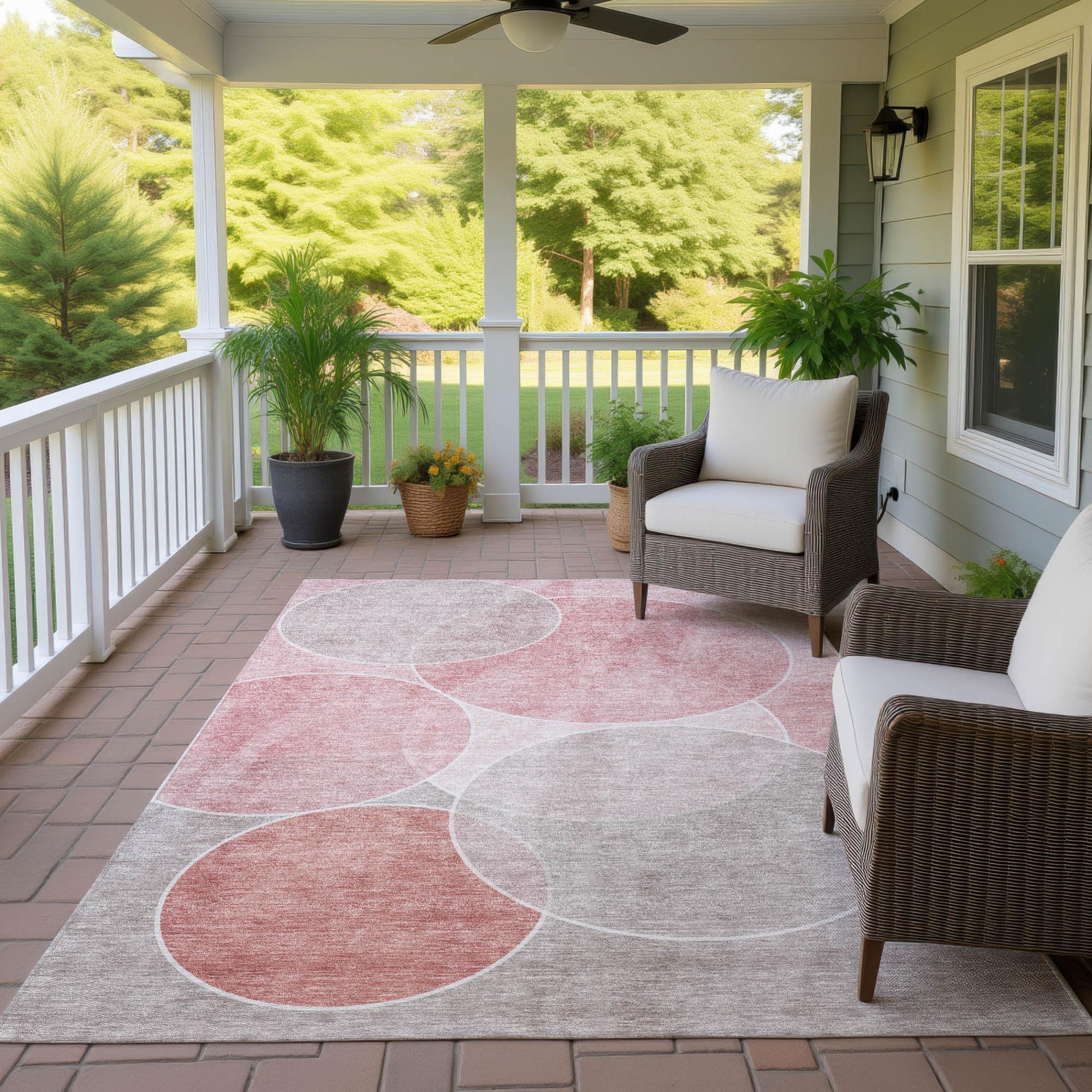 5' X 8' Pink And Pewter Geometric Washable Indoor Outdoor Area Rug Homeroots Outdoor